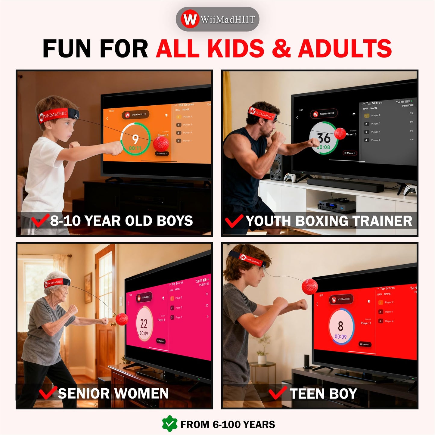 WiiMad Boxing Reflex Ball with App Punch Counter, Reaction Ball for Hand Eye Coordination Training, Boxing Equipment with Headband, Punching Game for Kids, Teens & Adults, Fitness Gift