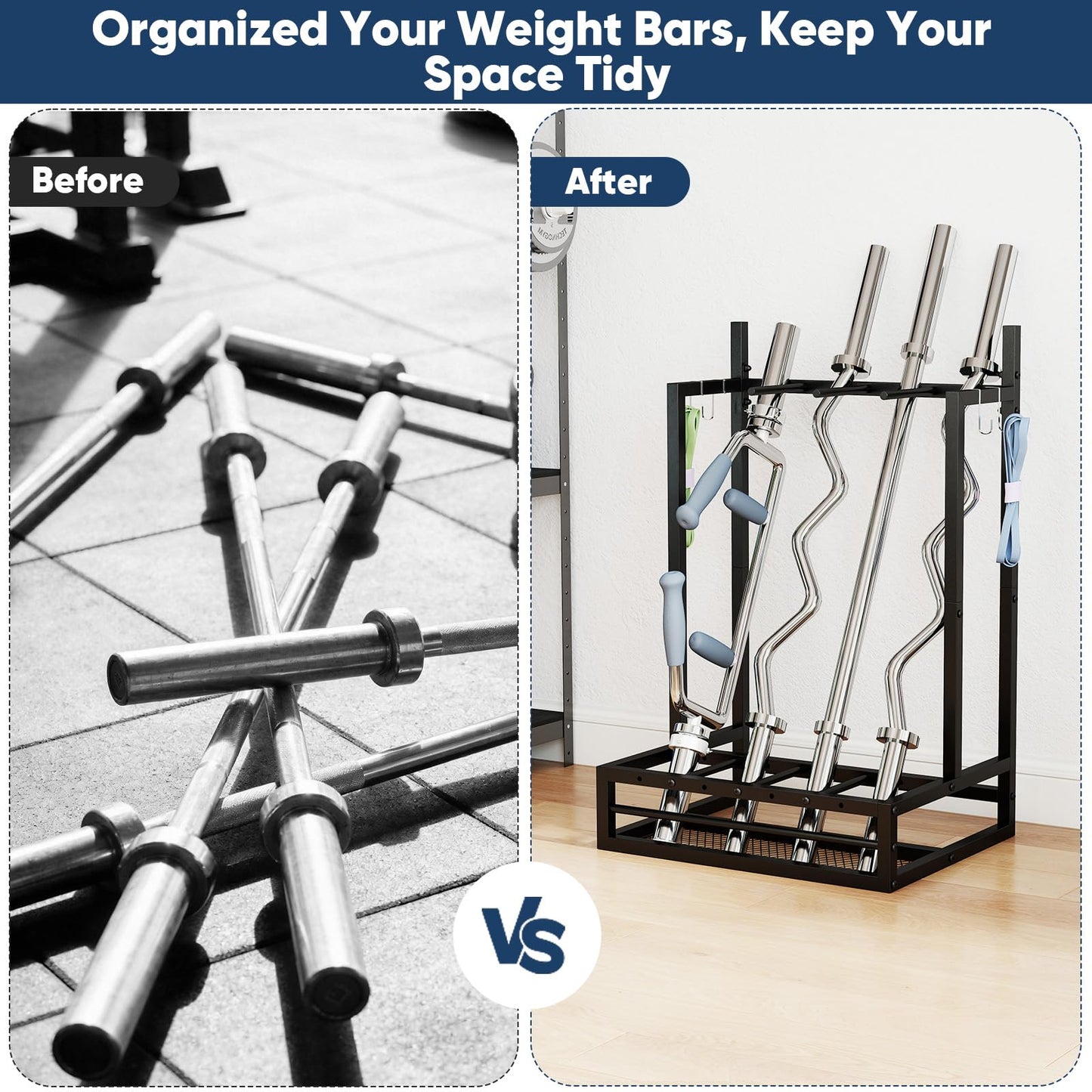 bimiti Weight Bar Rack Weighted Workout Bar Holder Vertical Barbell Holder Barbell Storage Rack for Full Body Workout, Barbell Equipment Accessories and Attachments, Can Hold Multiple Weighted Barbells
