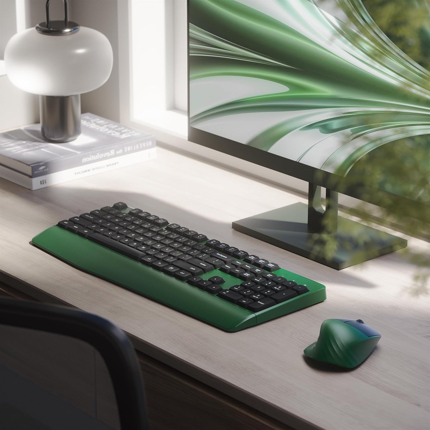 MPTOG Chipset, Ergonomic Keyboard and Mouse Combo with Wrist Rest, BK Full-Size Colorful Office Keyboard and Mouse