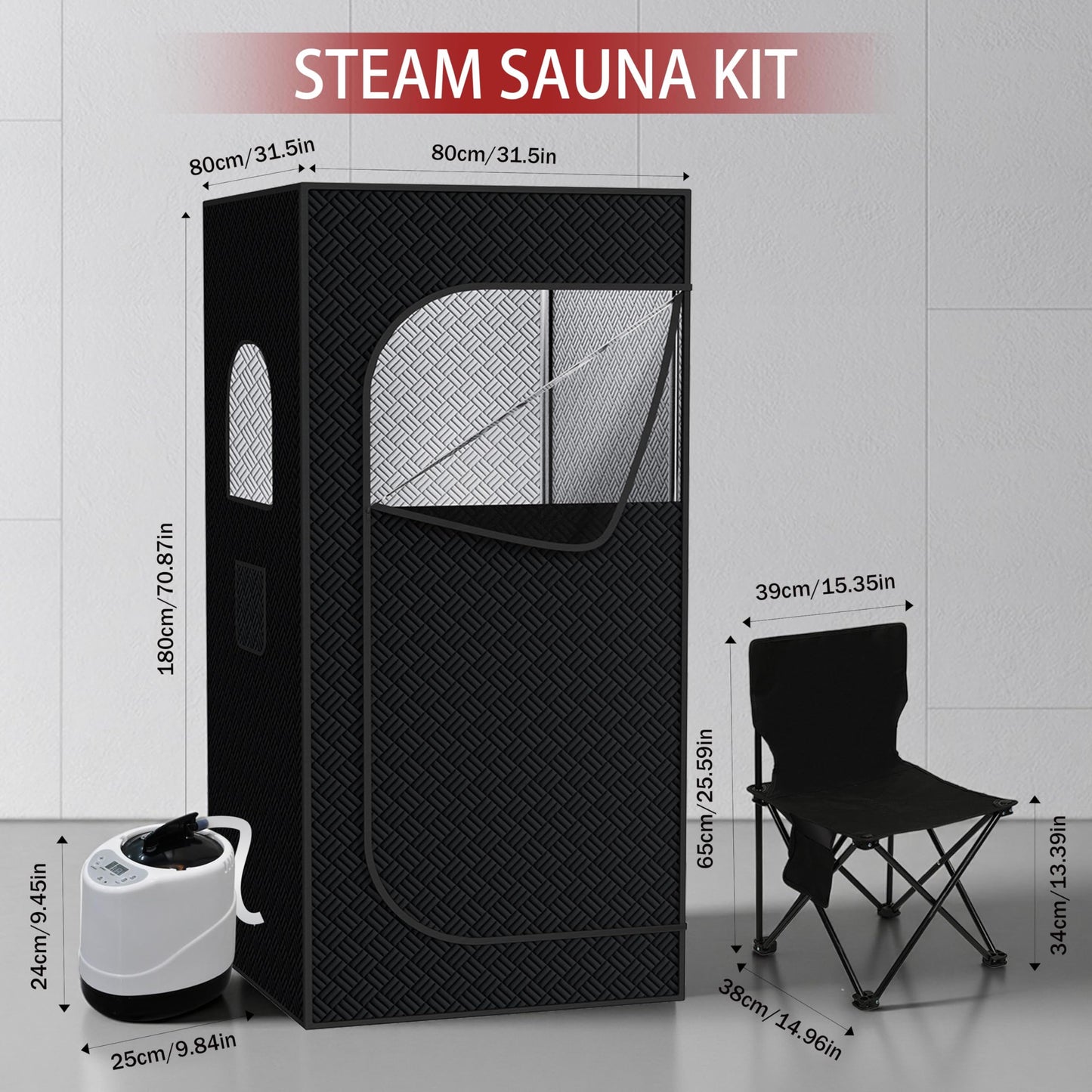 Nirvix Sauna Box, Portable Steam Sauna for Home with 1000W 3L Steamer, 9-Level Temperature Control & Remote, with Foldable Chair, for Relaxation, Detox & Indoor/Outdoor Use (Infrared Red Light Sauna)