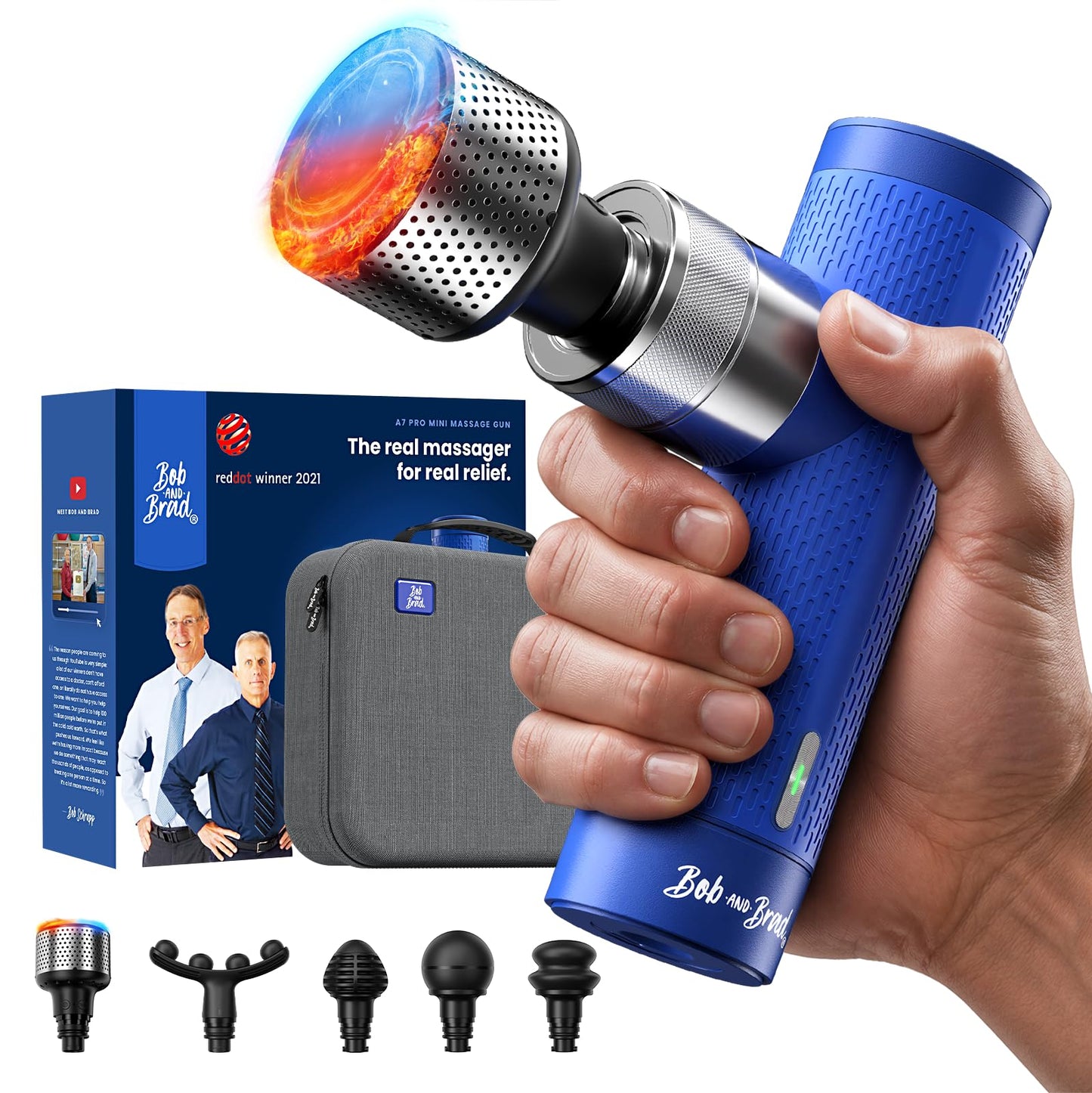 BOB AND BRAD A7 Pro Massage Gun with Heat & Cold Therapy for Back Pain & Recovery - 11mm Deep Tissue, Portable Quiet Handheld Gun, FSA-HSA Eligible with Case
