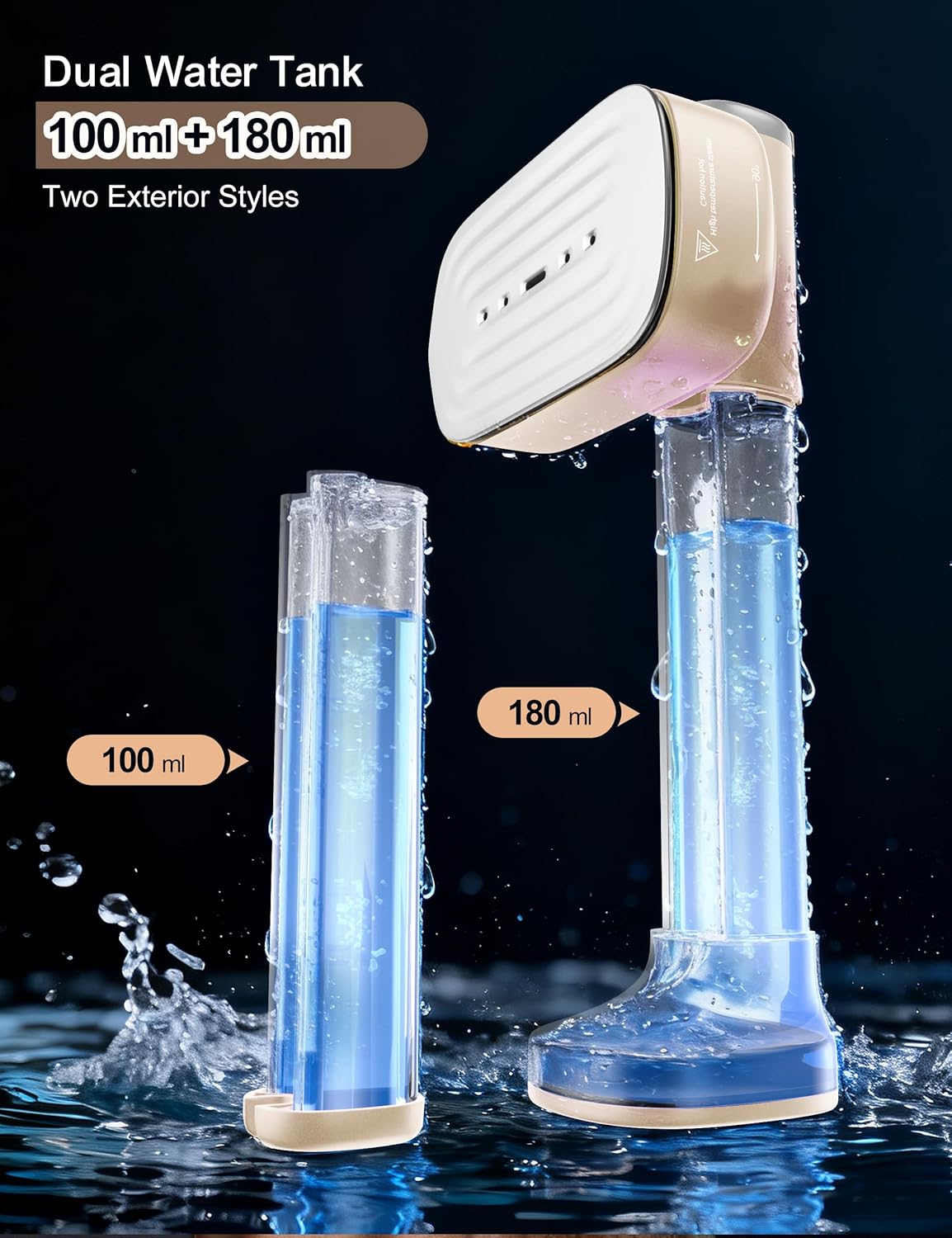 Sundu Portable Handheld Garment Steamer - Fast 15s Heat-Up | Dual Water Tanks & Ironing Gloves, Pale Gold