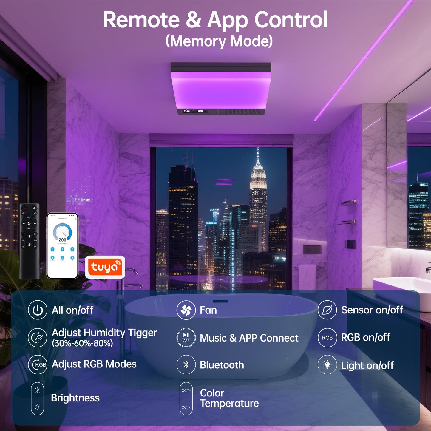 ROJOSAN Smart Bathroom Exhaust Fan with Bluetooth Speaker and Light & Humidity Sensor, Powerful 230CFM Exhaust Fan with Alexa/App/Remote Control, Auto-On Humidity & Odor Sensor, 2.0 Sone (Dark Grey)