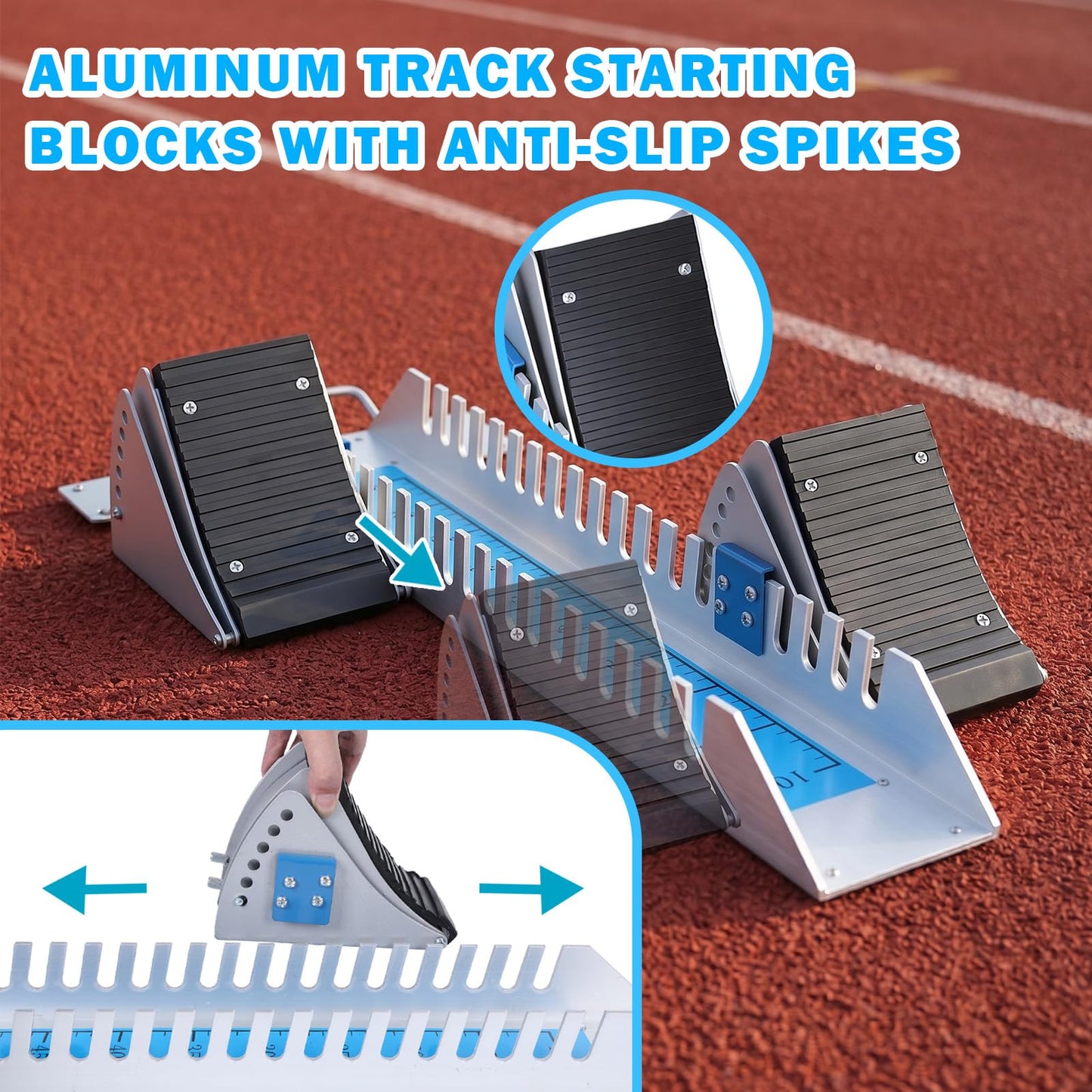 iondelce Starting Blocks Track and Field, 6-Level Angle Adjustable Aluminum Alloy Sprint Starting Block, Portable with Carrying Handle, Suitable for Plastic Runway & Cinder Track