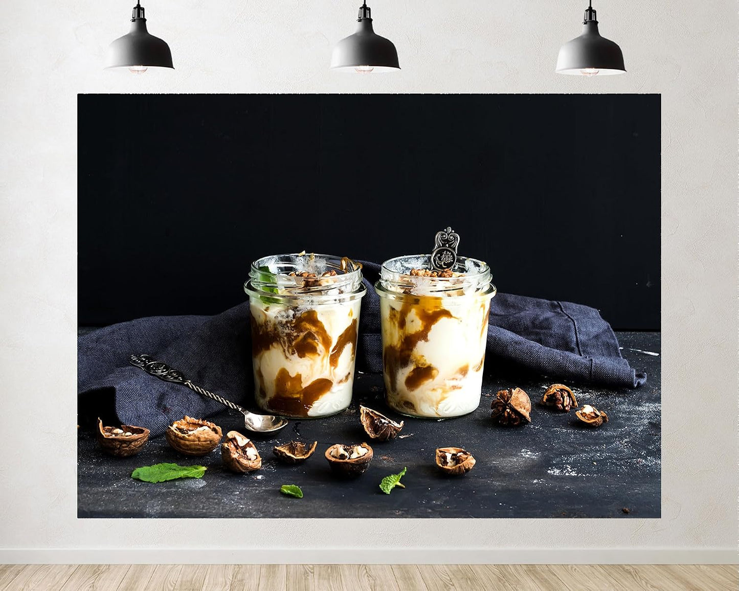 TryKid 8x8ft Yogurt Parfait Backdrop Walnut Caramel Sauce Mint Healthy Dessert Scene Photography Background Gourmet