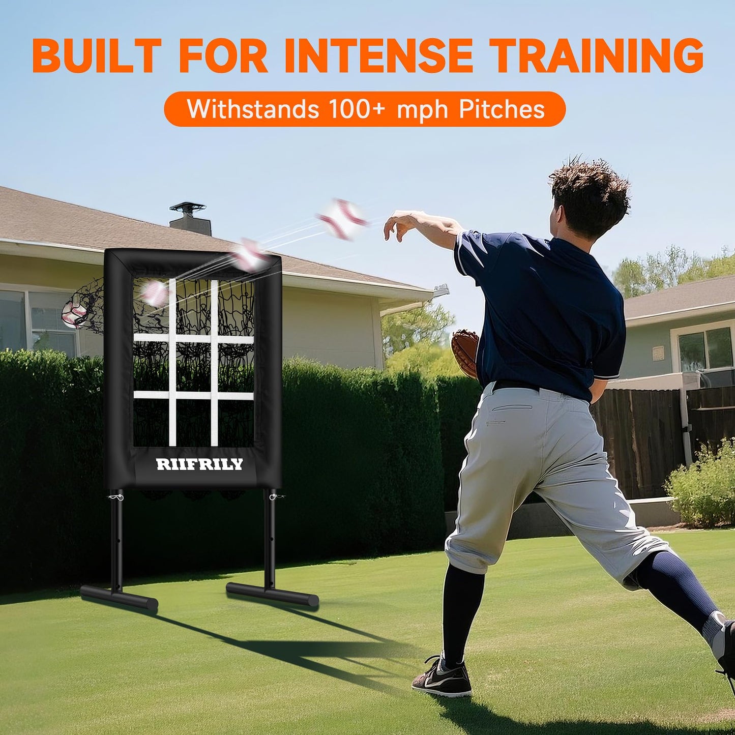 Heavy-Duty 9 Hole Baseball Pitching Net with Pitching Target Pockets, Regulation Size Strike Zone, Portable Adjustable Height Pitcher Training Equipment for Baseball/Softball Practice