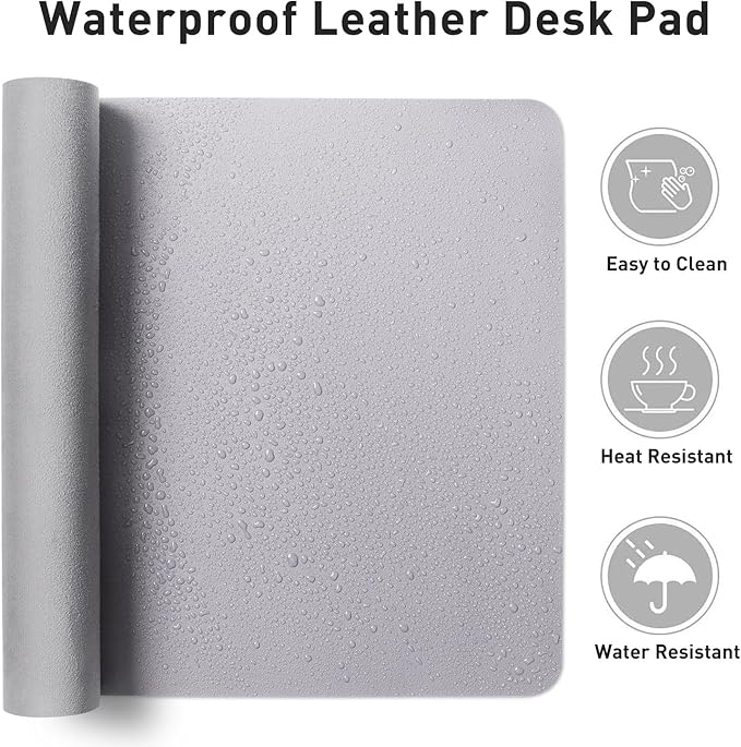 Aothia Faux Leather Desk Mat - Non-Slip PU Leather Desk Blotter, Waterproof Writing Surface, Large Desk Pad for Office & Home (Smoky Lavender, 55" x 24")