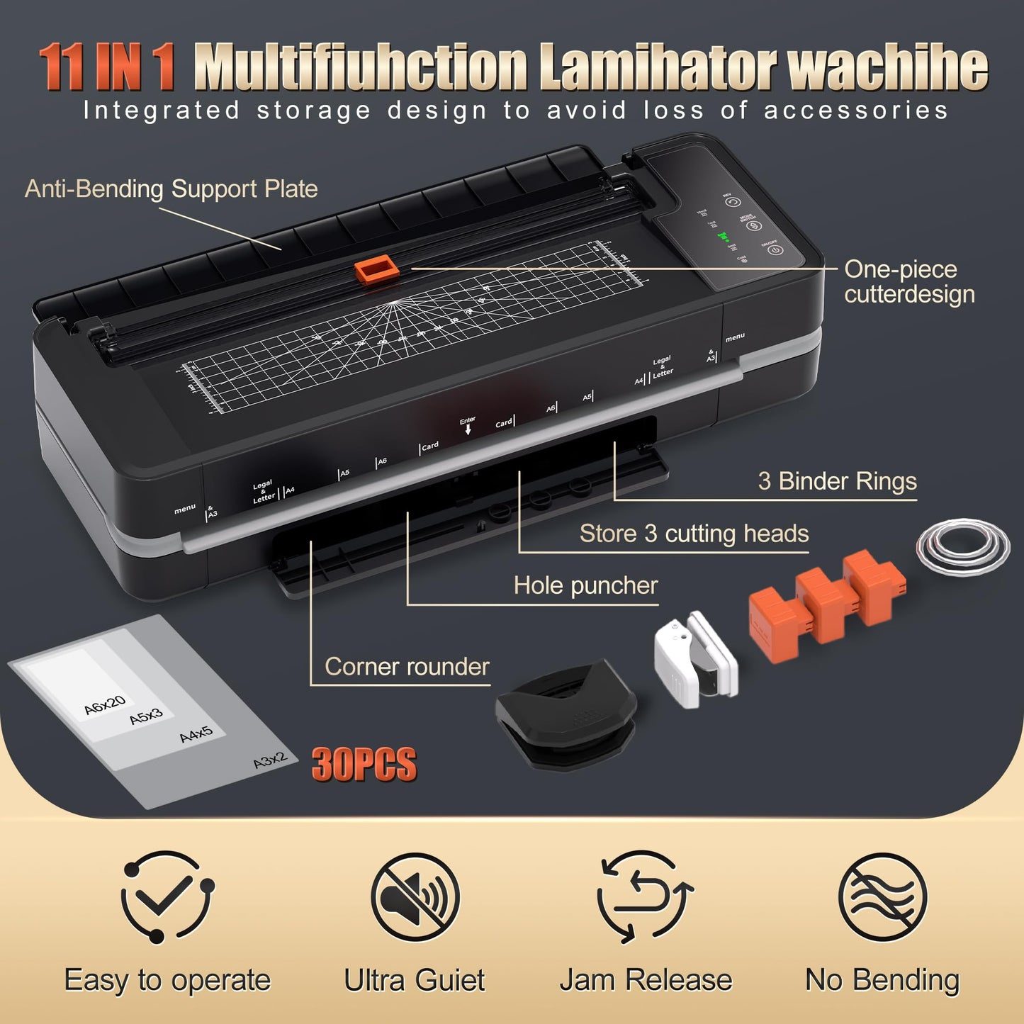 Commercial Laminator Machine 13 Inch 4-Roller, 55s Fast Warm-Up Never-Jam Lamination Machine, 3-10 Mil Thickness, Supports 11x17 & A3 Document Laminating, Includes 30 Laminating Sheets Black
