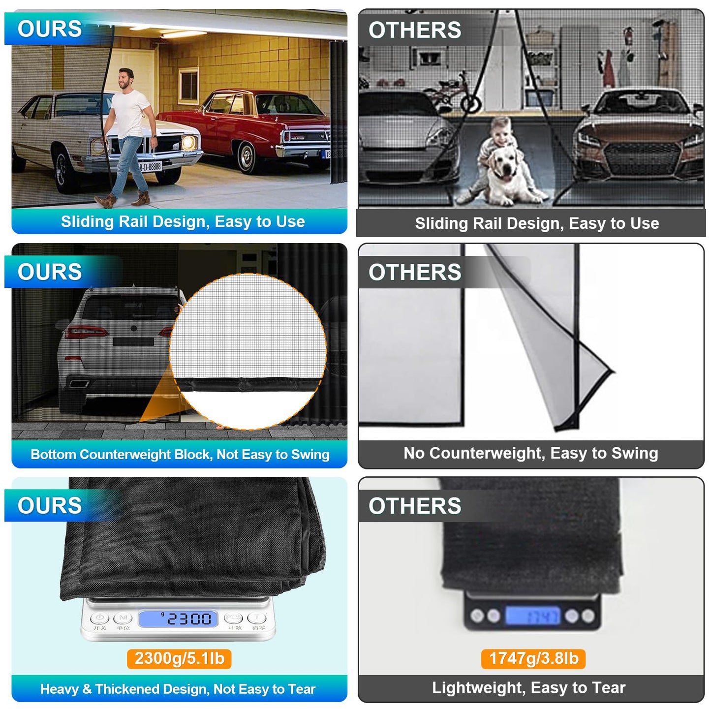 Sliding Garage Door Screen 2 Car with Track Closure,16x7Ft Garage Door Retractable Privacy Curtain Keep Annoying Animals Out Easy Install Heavy Duty Fiberglass Mesh for Opening Garage Aluminum Rail B1