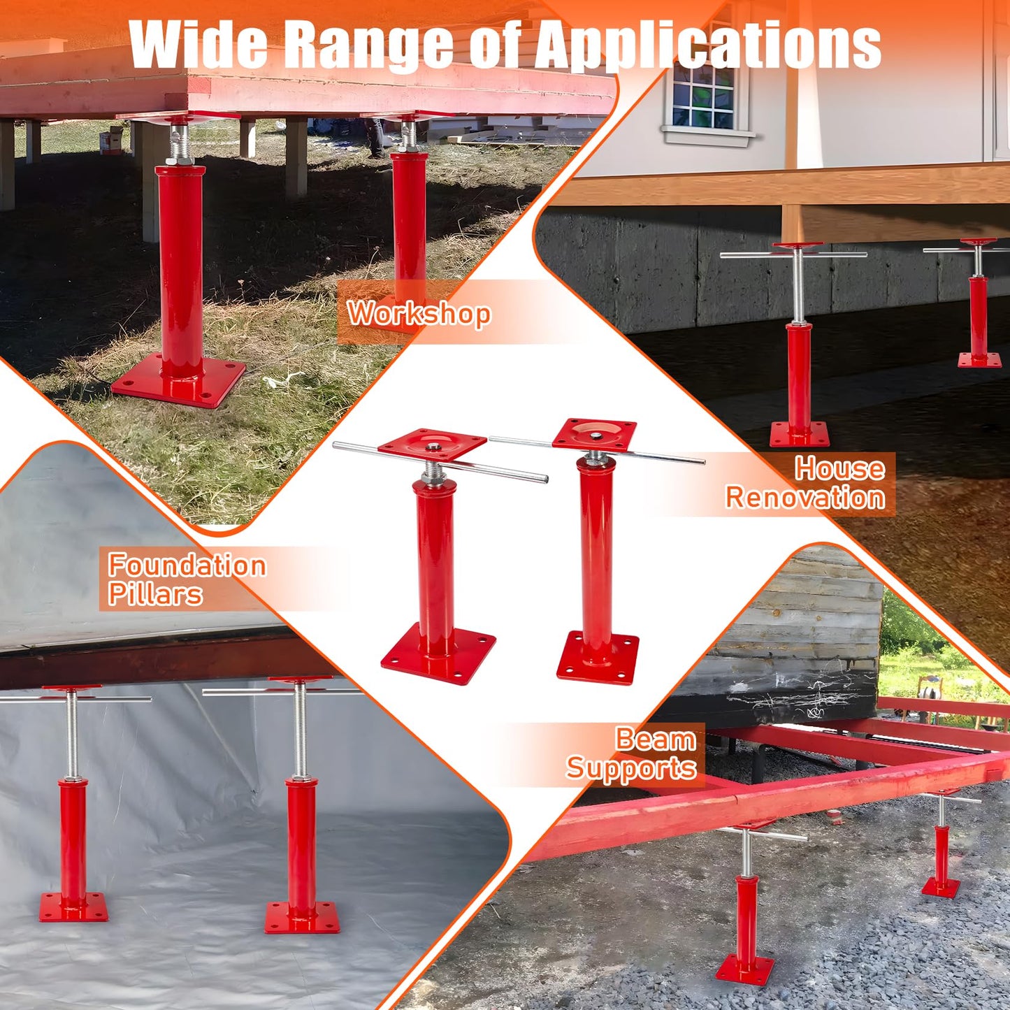 House Jacks for Leveling Crawlspace, 16" - 21" Height Range, 11023 lbs Max Load Capacity, House Floor Jacks Post Pole for Leveling, 2 Pack
