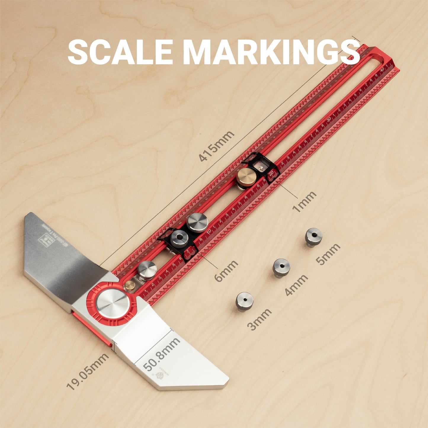 HONGDUI 415mm Woodworking T Square Ruler with Drill Bushing, 2 in 1 Compass Scriber Aluminum Alloy, Adjustable Precision Line Drawing Ruler Carpenter Square Woodworking Tool
