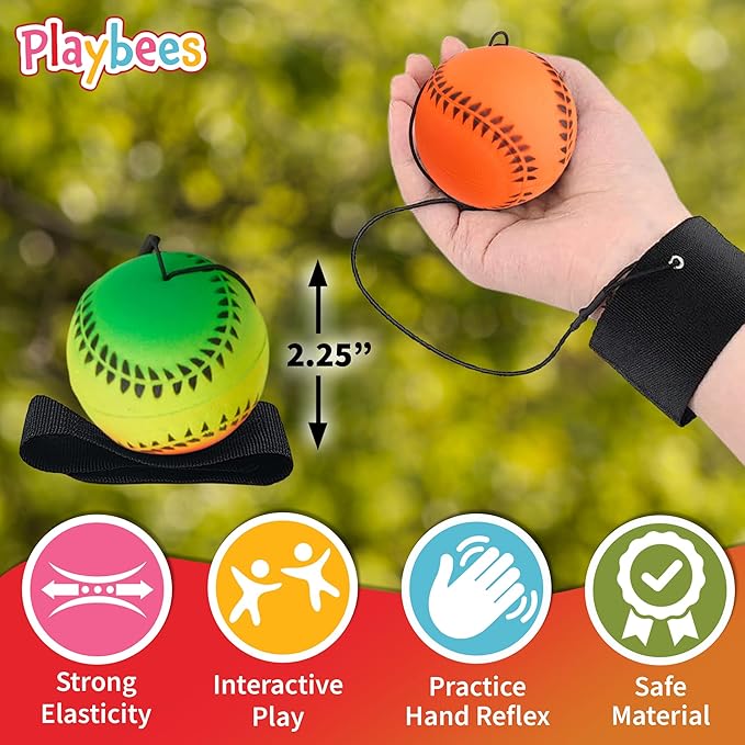 Wrist Baseballs Neon Reactive - 6 Pack - Practice Sports Balls for Fun Outdoor Activity for Kids - Spring Training, Party Favor, Baseball Season Gift, Sports Team Party Bag Filler