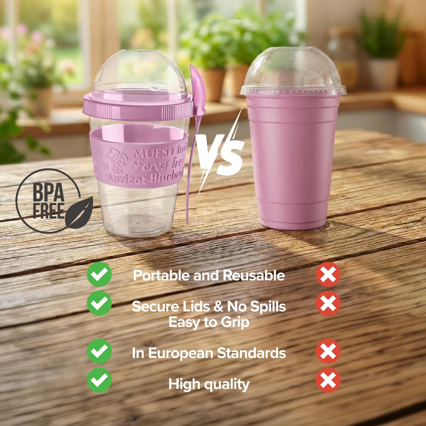 SECEL 4 Pcs Yogurt Parfait Cups Breakfast On The Go Reusable Plastic Containers With Lids And Spoons Take And Go Yogurt Cup With Topping Cereal Or Oatmeal Leak-proof Colorful Bowls