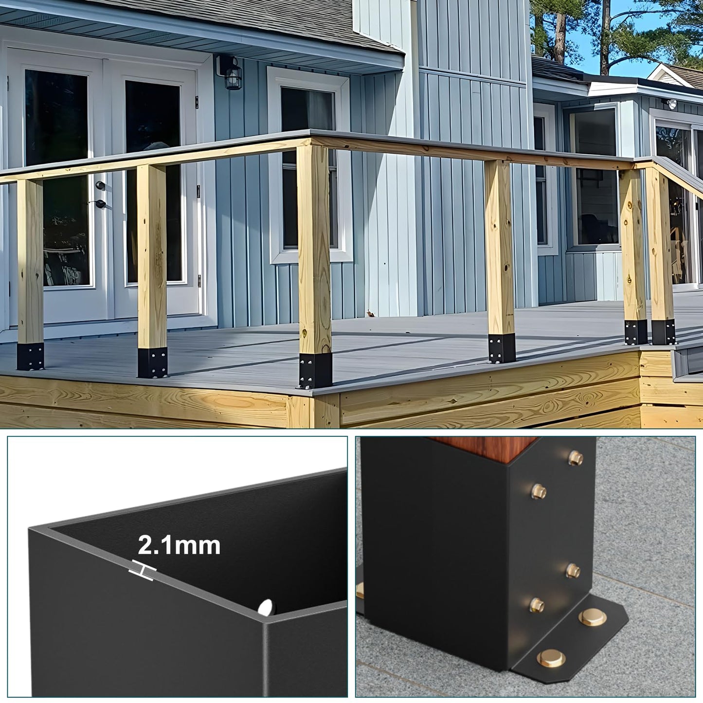 SPACEEUP 4x4 Post Base 10 Pcs, Inner Size 3.6"x3.6" Post Base Brackets, Heavy Duty Powder-Coated Post Anchor Matte Black Wood Post Brackets for Pavilion Deck Railing Support Deck Base Plate