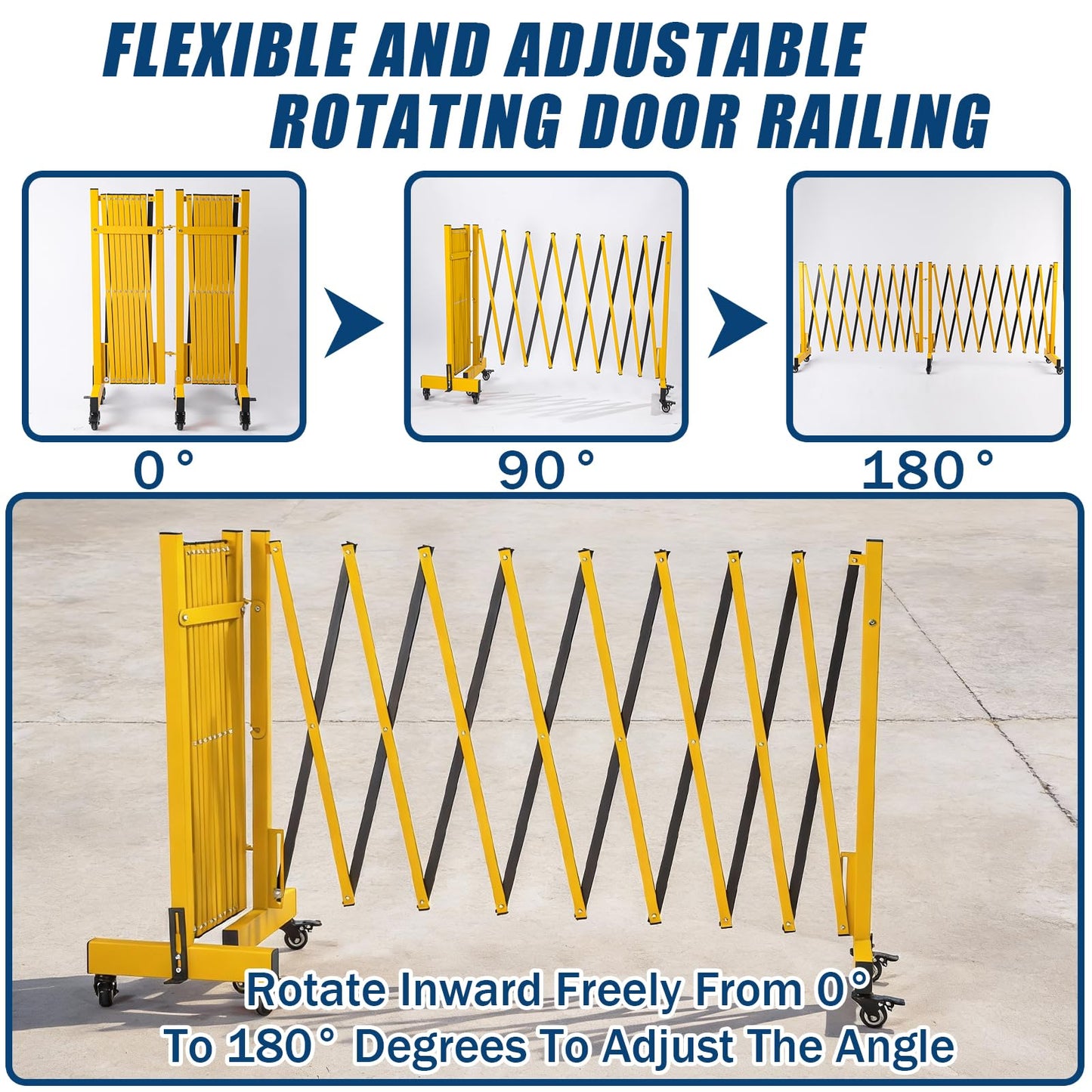 23.5FT Industrial Metal Expandable Barricade，Retractable Traffic Fence with Casters, Folding Security Gate，Portable Barricade Gate for Construction Area, Traffic Control, Cordon(Yellow