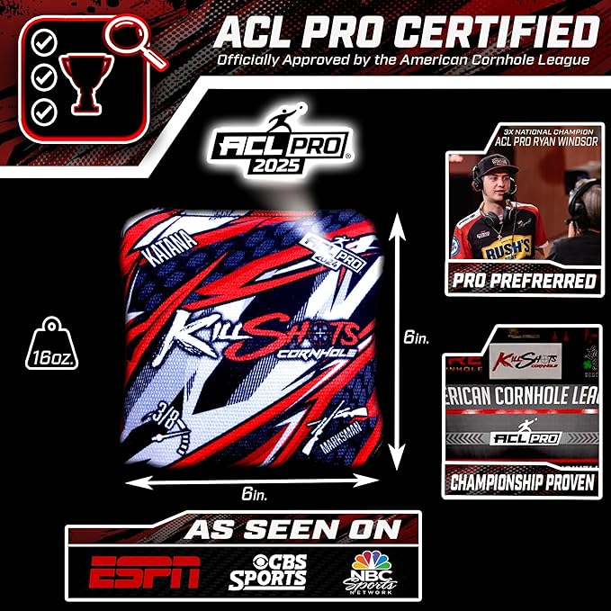 Killshots Cornhole | Katana Series | Limited Edition | ACL Certified Cornhole Bags | Premium Quality | Dual-Speed | Durable & Weather Resistant | Set of 4 Bags