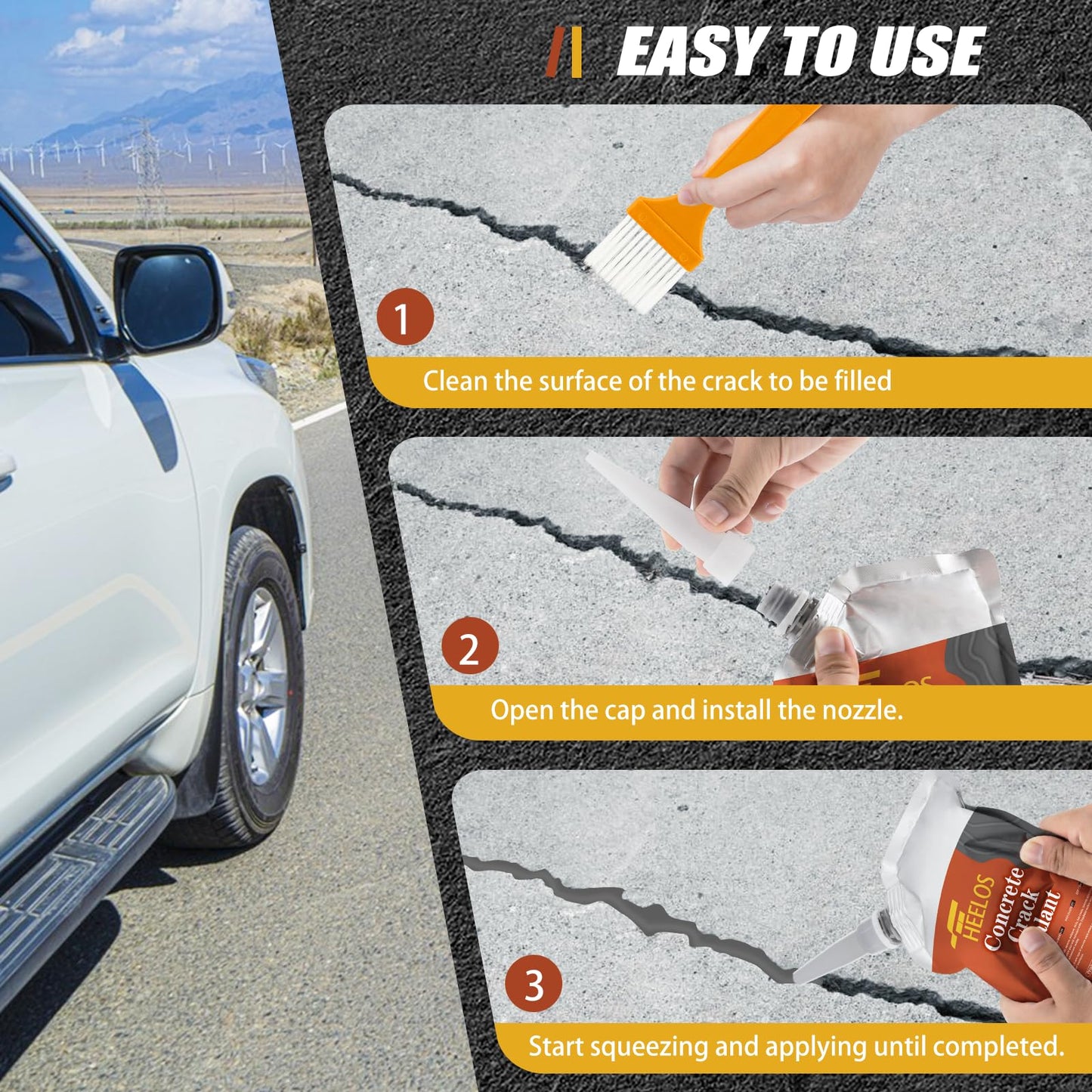 Concrete Crack Filler, 9Packs Premium Concrete Crack Sealant, Weather-Resistant Caulking Glue,Quick-Drying & Waterproof Repair Adhesive for Slabs, Driveways, Sidewalks (Grey)
