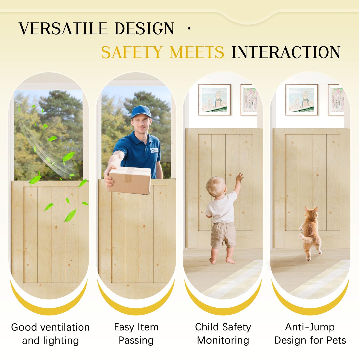 Lakenyon Exterior Prehung Dutch Door, 32" x 80" Left-Handed Front Door, 1 Lite Tempered Frosted Glass Split Single Doors, Solid Core Home Door, Natural Pine Wood - with 4 Black Hinges with Jamb