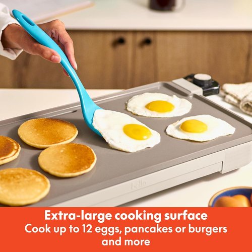 Bella Electric Griddle - 10" x 20" with Warming Tray & Nonstick Coating | 1500 Watt, Oatmilk Color