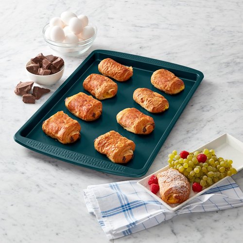 Chicago Metallic Large Nonstick Baking Sheet - 13x18 Inch Jelly Roll Pan in Emerald Green with Textured Grip Handles