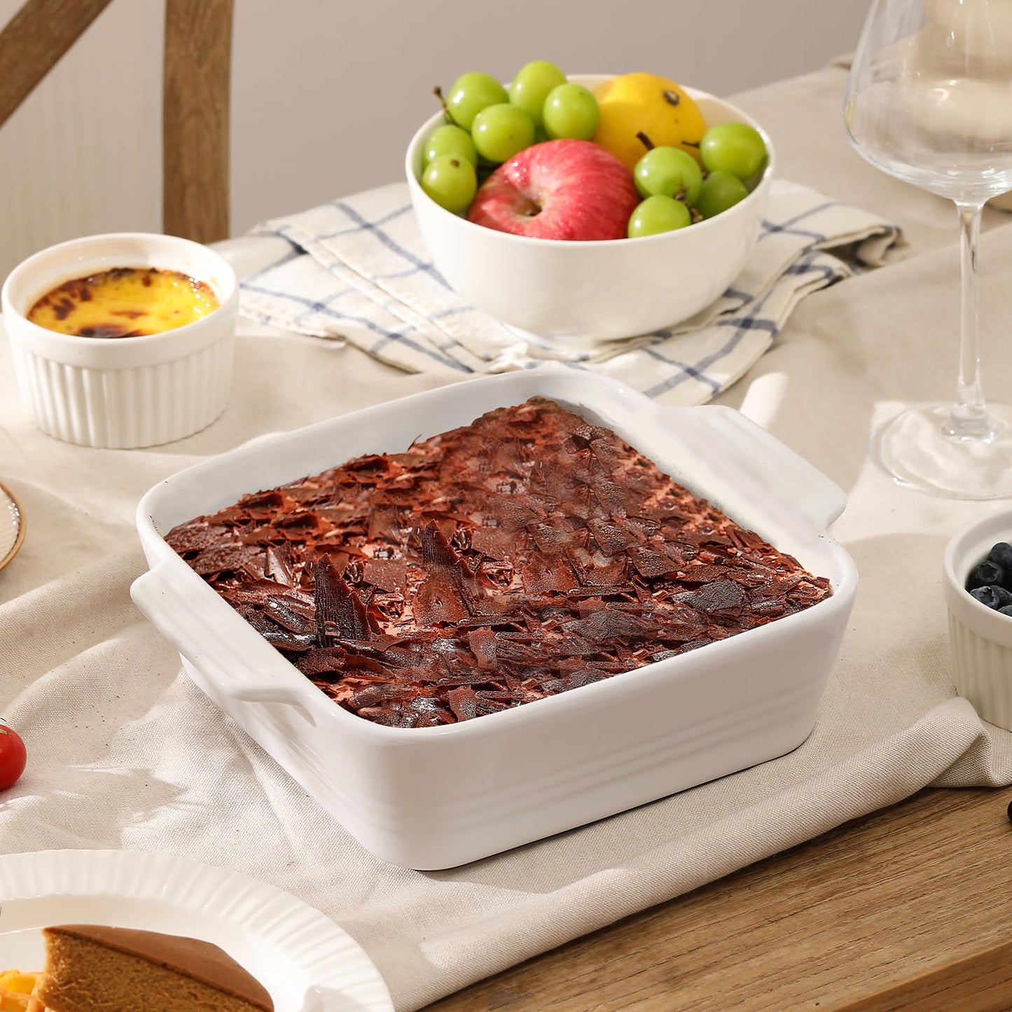 DOWAN 8x8 Baking dish, Square Baking Pan, Ceramic Casserole Dishes for Oven, Cake Pan with Handle, for Brownie, Lasagna, Casserole, 2 Quart, Home Gift, Bright White