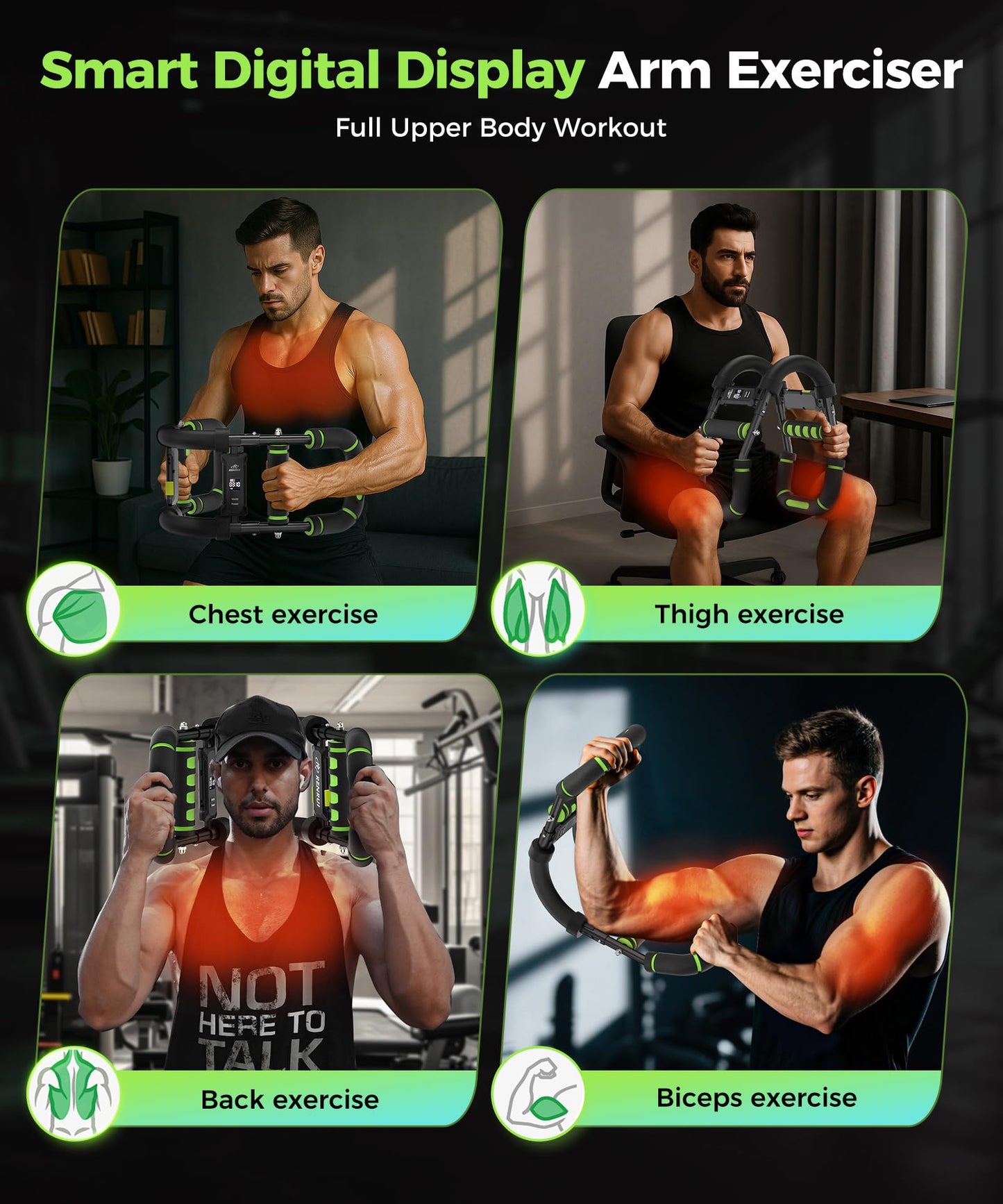Twister Arm Trainer & Chest Workout Equipment with Digital Display - Auto Reps & Calorie Estimator, 40-120 lbs Home Gym Chest Exerciser for Men, Green Pro