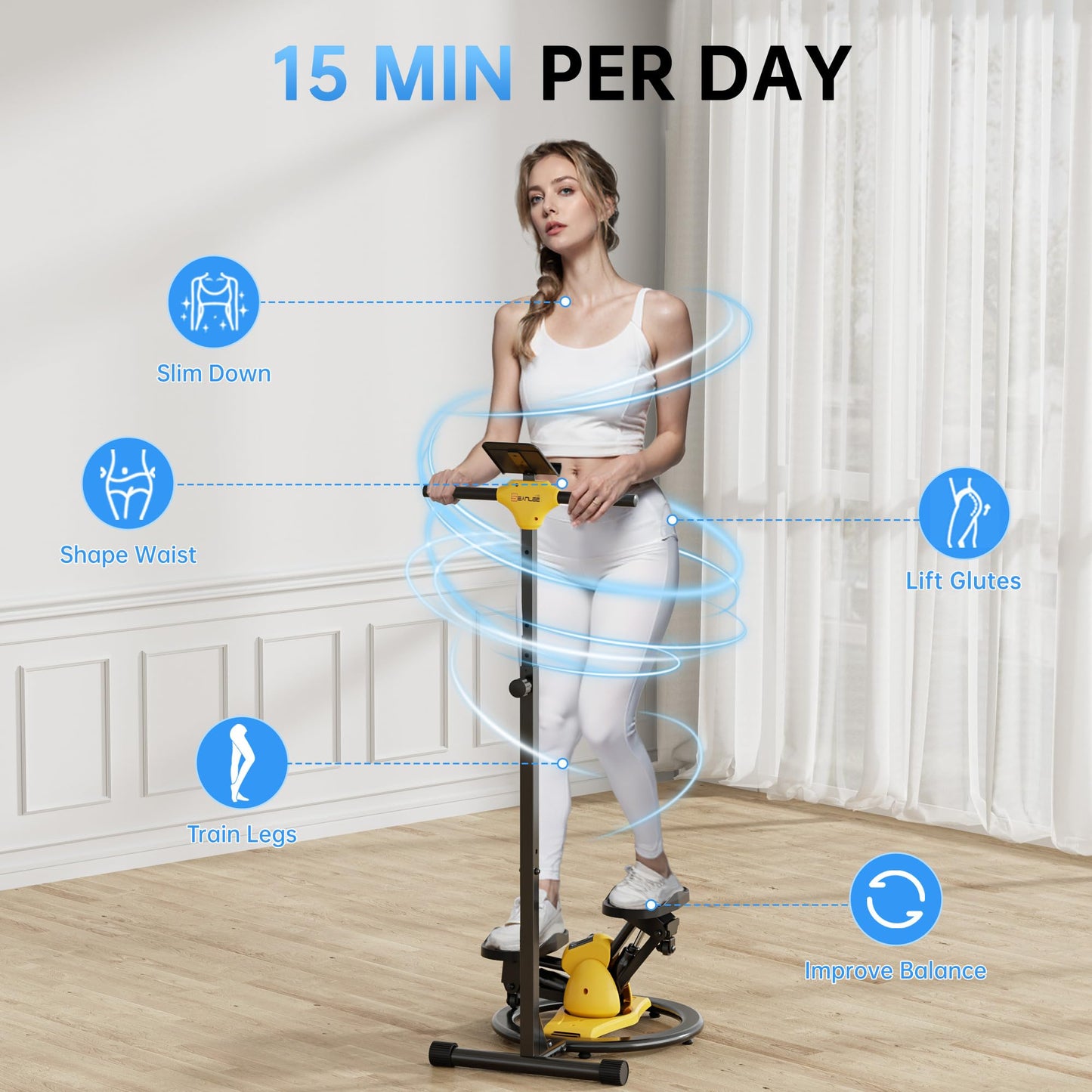 seanleecore Twist Stepper with Handlebar, High-Resistance Stair Stepper Machine for Home Workout, Step + Twist Cardio Exercise Equipment, 300 lb Capacity Quiet Compact Rock Stepper with LCD Monitor