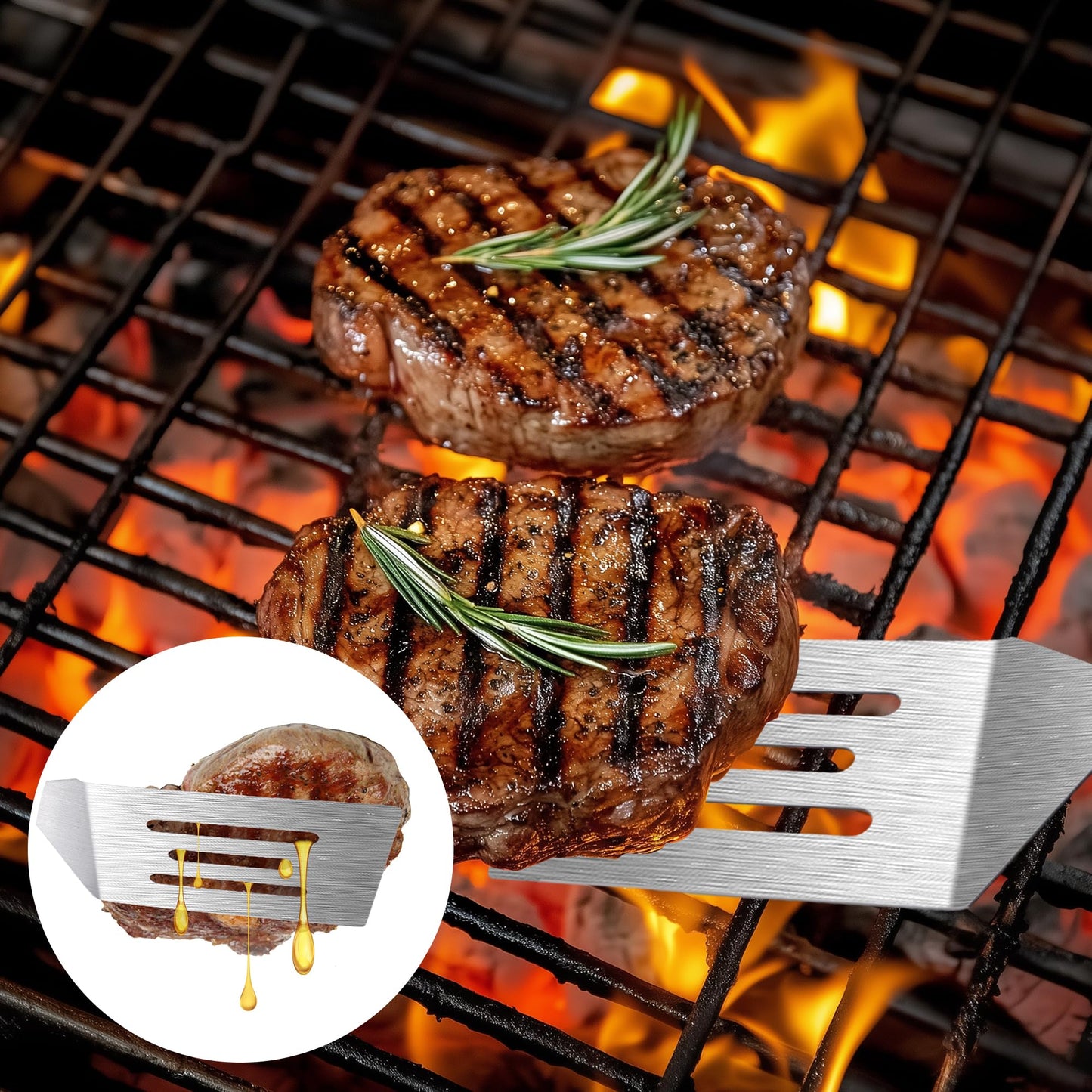 Stainless Steel Spatula Set, 2 Pieces Metal Spatula for Cast Iron Skillet, Metal Spatulas for Kitchen Use with Wooden Handle, Ideal for Frying Steak, Pancake, Cookie, Burger, Brownie or Desserts