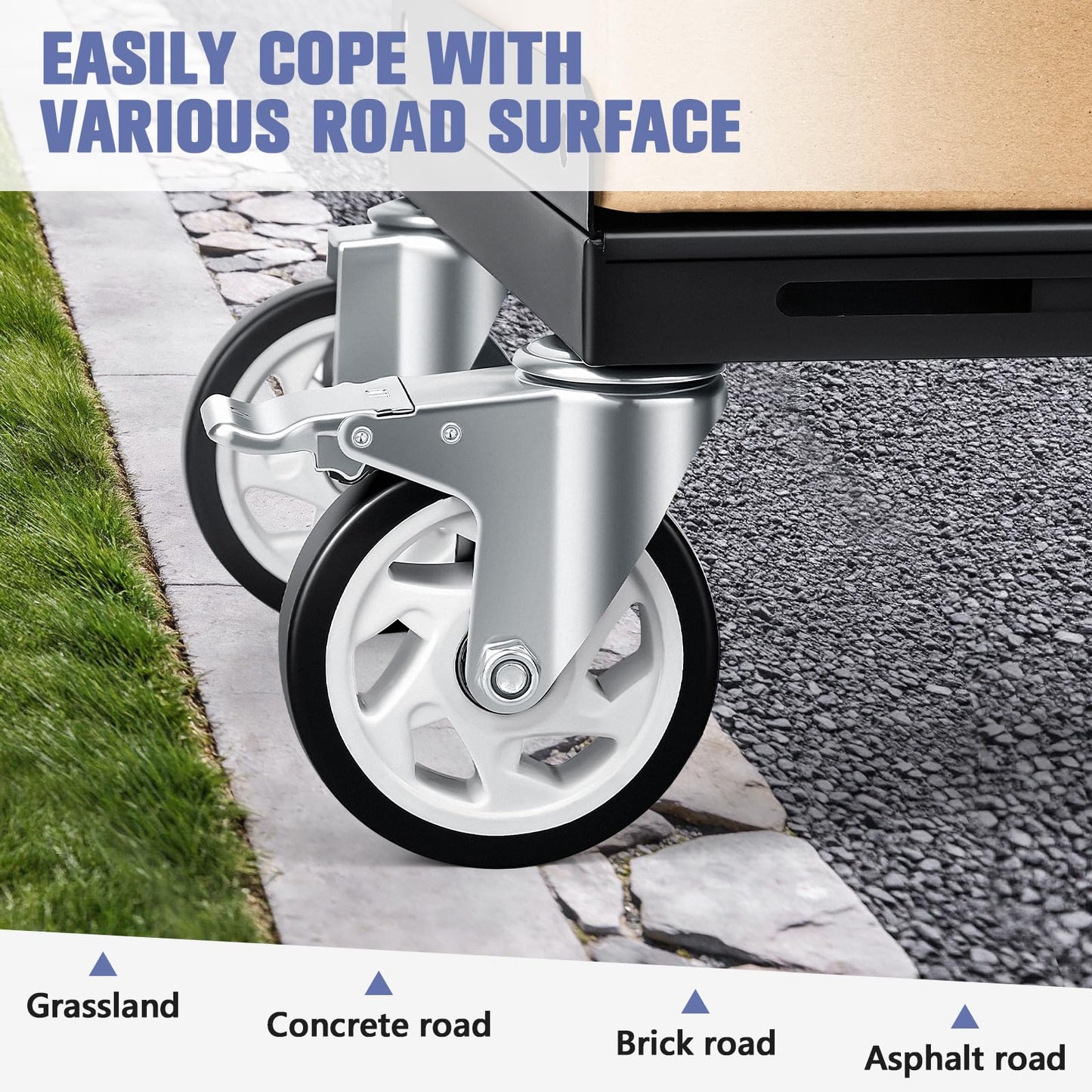 KEDSUM Moving Dolly with 5" All Terrain Wheels, 2000LBS Heavy Duty Dolly Cart with 100% Thicken Steel Frame, Expandable Furniture Dolly Up to 43.7" Wide, Used for Heavy Appliance, Building Materials