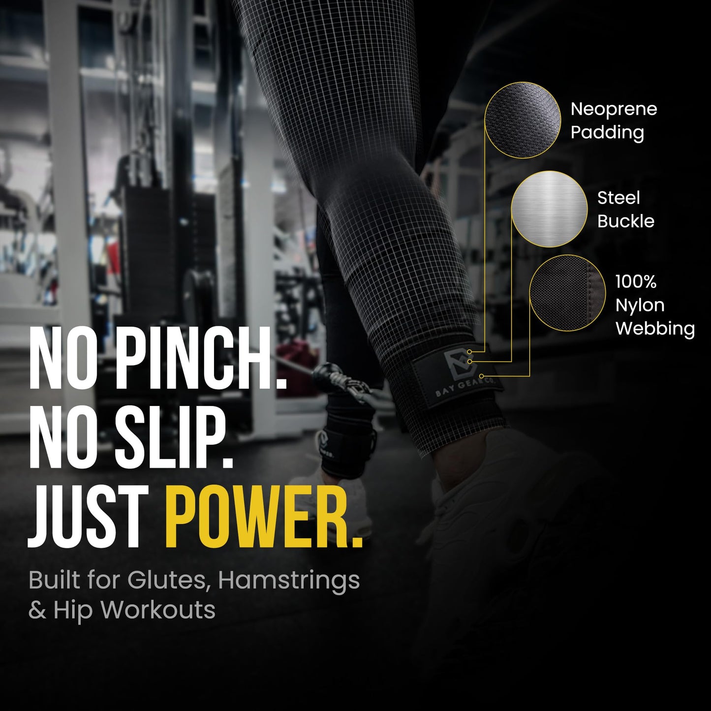 Bay Gear Co. Ankle Straps – Strong Hook and Loop System & Neoprene Padded for Cable Machine Glute Workouts, Slick Black Stainless Steel D Ring, Adjustable Fit for Men & Women, Tactical Hawaiian, Single