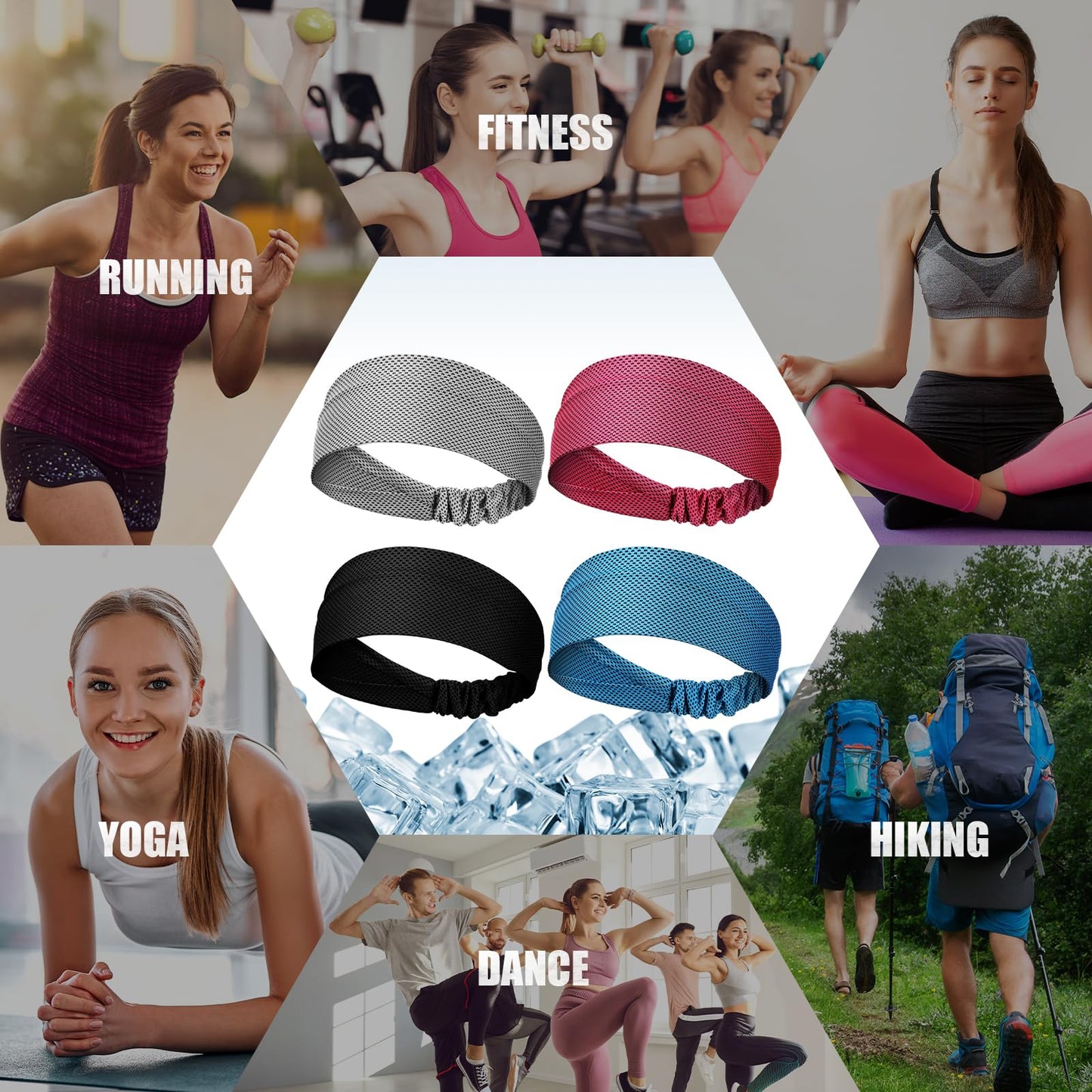 Coume 4 Pcs Sweat Headbands for Women Men Cooling Headbands Sweat Absorbing Athletic Wrap Moisture Wicking Sports Hair Bands for Workout, Jogging, Yoga, Cycling(Sky Blue, Black, Gray, Rose Red)