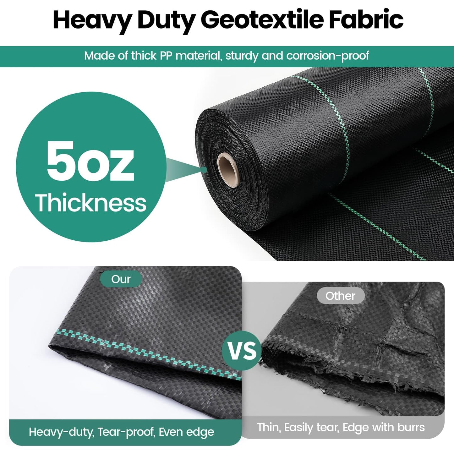 Driveway Fabric 13x120FT, 5OZ Commercial Weed Barrier Fabric Heavy Duty Landscape Fabric, Weed Blocker Fabric, Weed Fabric for Garden Weed Barrier, Erosion Control, Road Construction Project