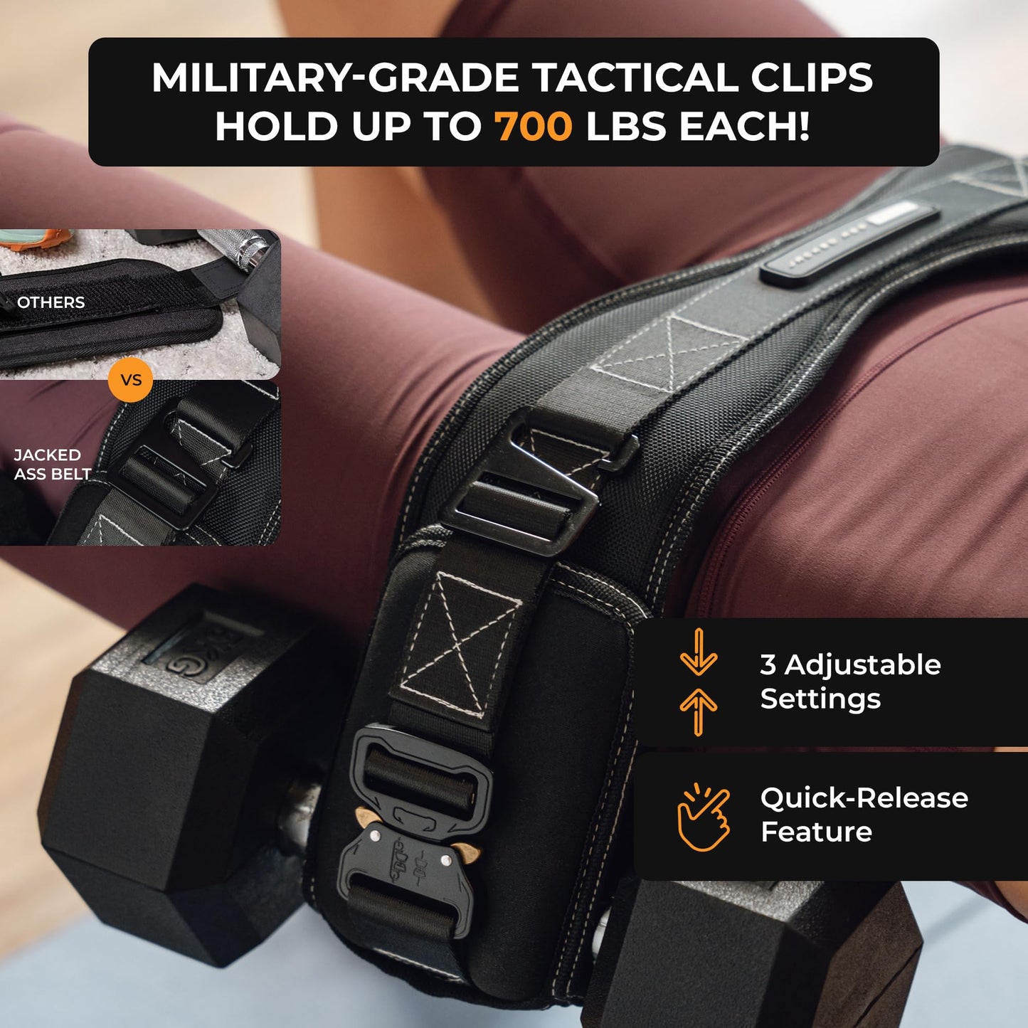 JACKED ASS BELT Premium Hip Thrust Belt for Dumbbells & Kettlebells (Patent-Pending) Heavy Duty Glute Training System for Home Gym, Fast Setup for Progressive Overload Without Barbell or Rack (Black)