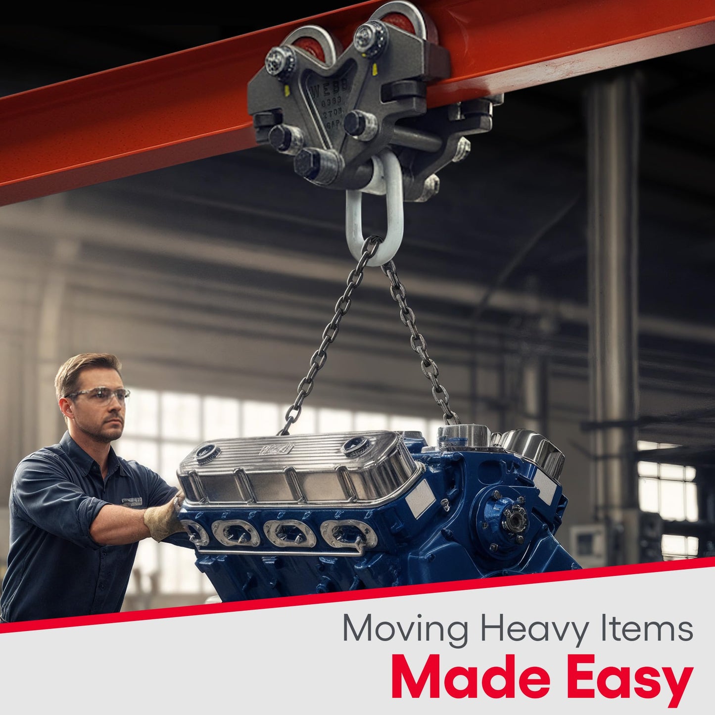 Ultimation Beam Trolley - Super Heavy Duty 2 Ton (4,000 lbs Capacity) Industrial Grade Hand Push Conveyor Trolley for I-Beams, Chain Hoists, Adjustable Lifting, Monorail, Rollers, and Hoist Systems
