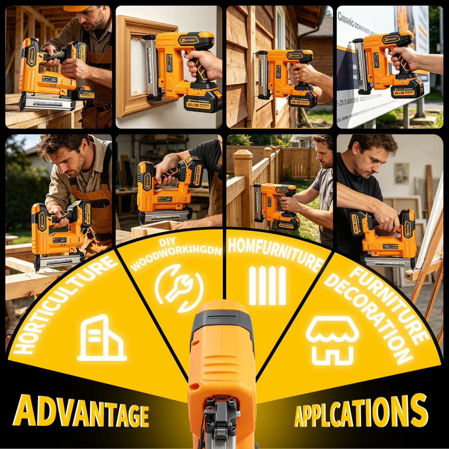 JEXUGK Cordless Brad Nailer, 18 GA Nail Gun Battery Powered with 2 x 4.0Ah Battery, 2 in 1 Electric Nail Gun with 1000 Brad Nails and 1000 Staples, Finish Nailer for Woodworking & Home Improvement