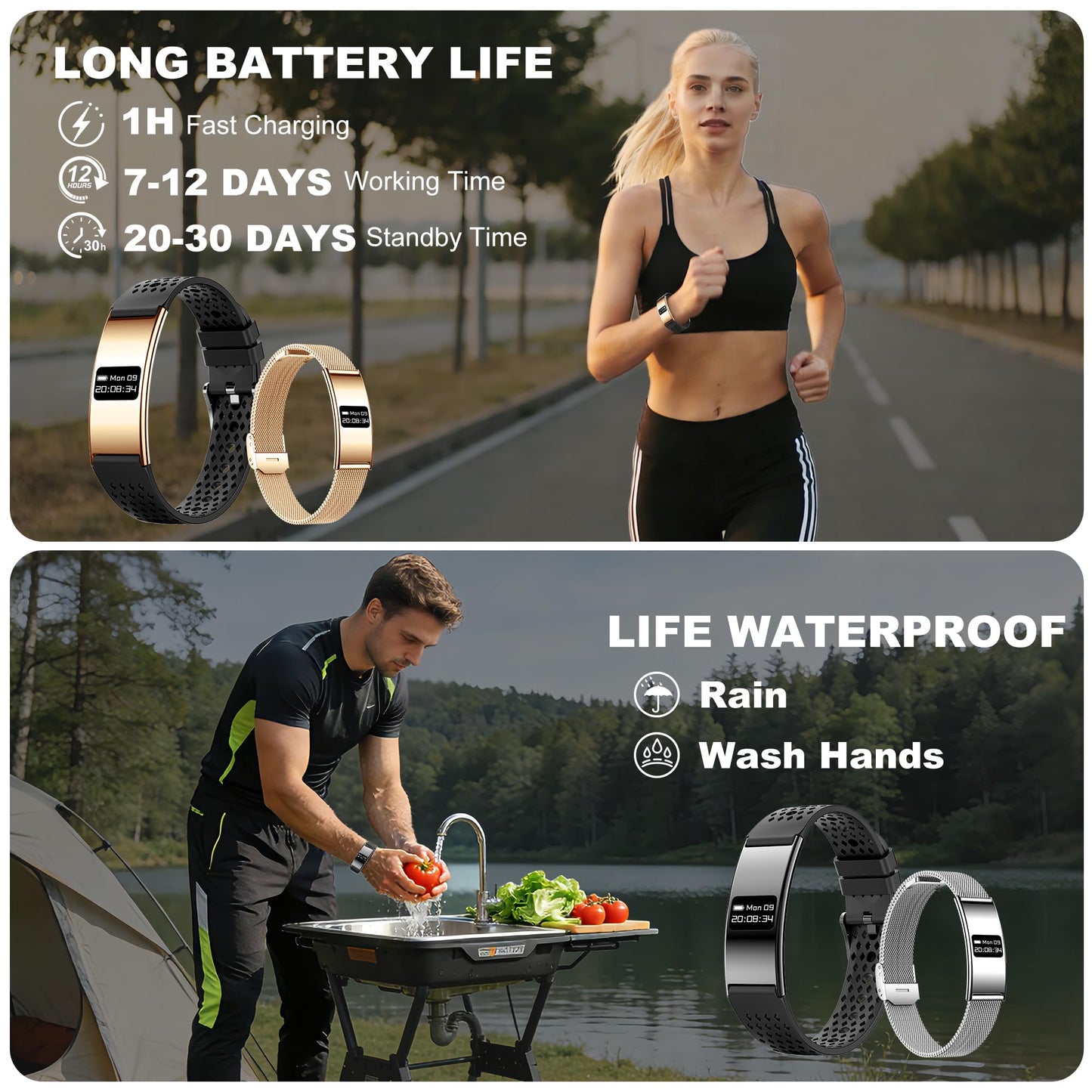Irondance Smart Bracelet for Women Men,Wearable Activity & Fitness Tracker,All-Day Heart Rate/Stress/HRV/Step Monitor,24H Sleep Tracker,Multiple Sport Modes Smart Wristband with 2 Bands, Free APP