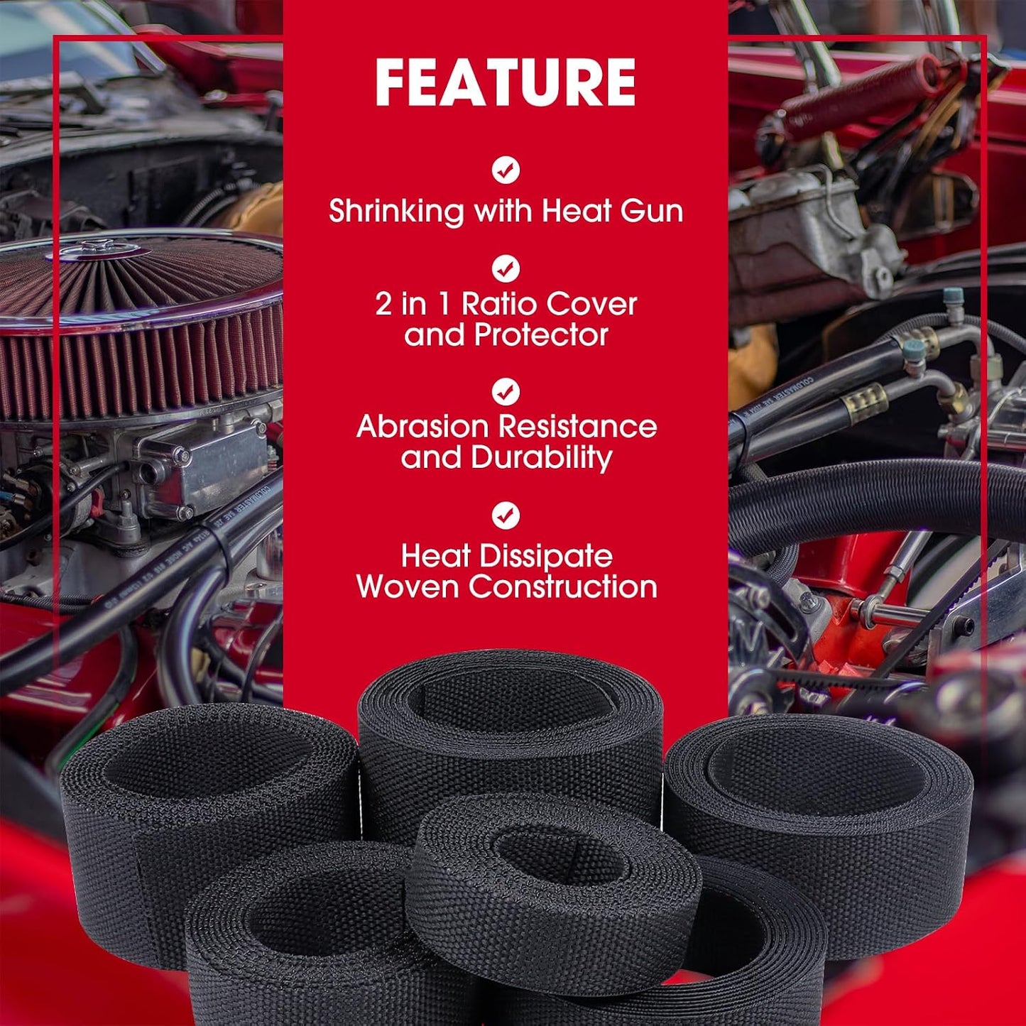 Sonoreboom 1" 18 2 1 - feet Braided Cable Management Sleeve in Heat Shrink Fabric Tube Wrap Organizer Cover