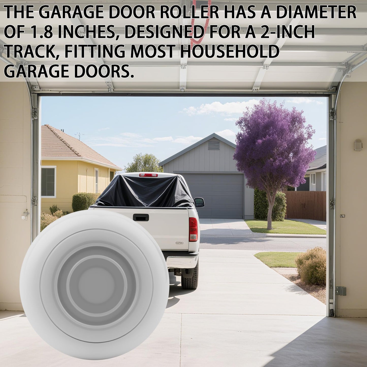10 Pack 7" Stem White 2" Nylon Garage Door Roller with Protective Sealed-Cap(Dustproof), Ultra Quiet & Long-Lasting, Commercial High Load Capacity, Double Sealed Bearings