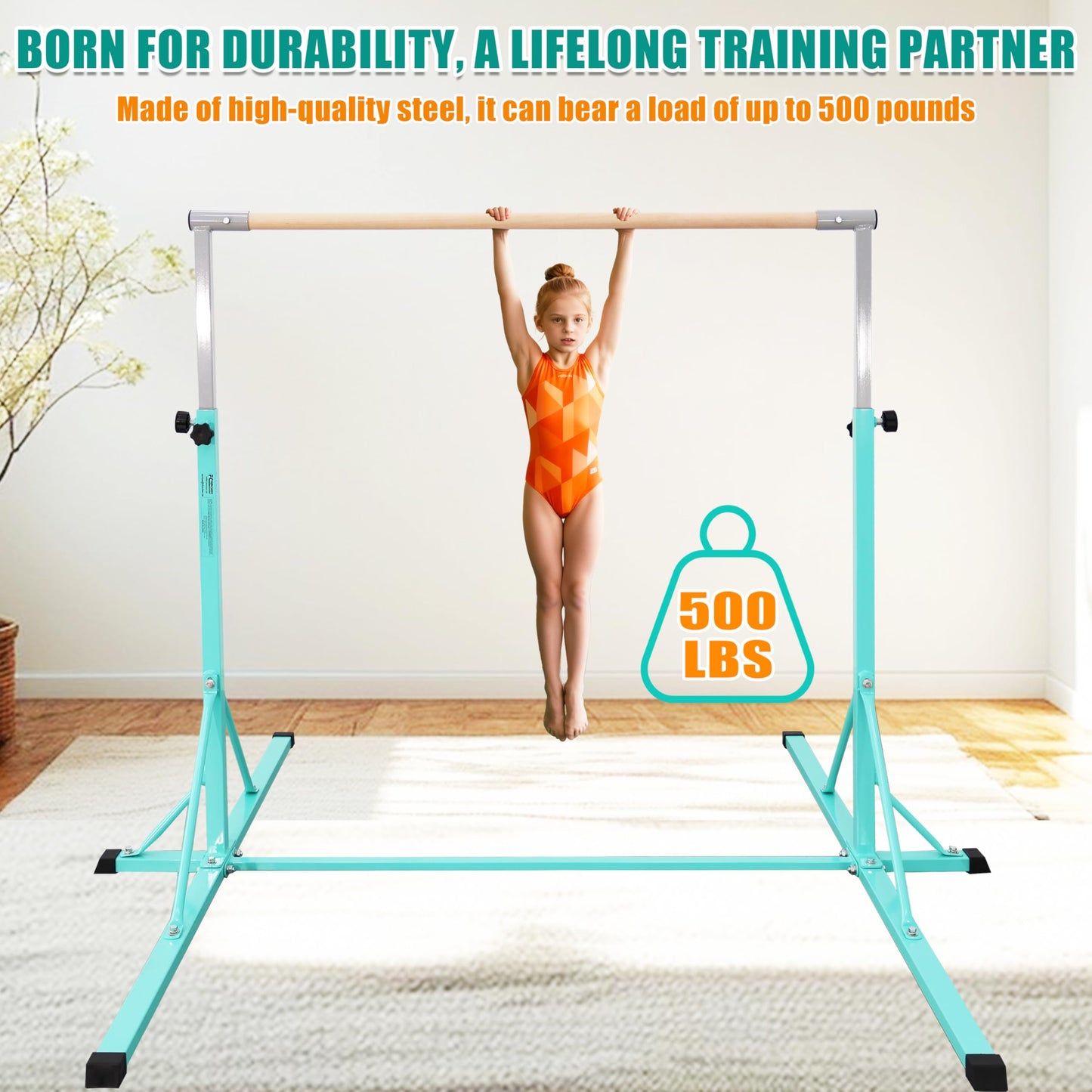 FC FUNCHEER Gymnastics bar,5FT/6FT Horizontal Bars, Adjutable Gymnastic Bar for Kids Ages 5-20, 35.4" to 59"/45" to 71", Weight Limit 500 LBS,Home Gym Equipment