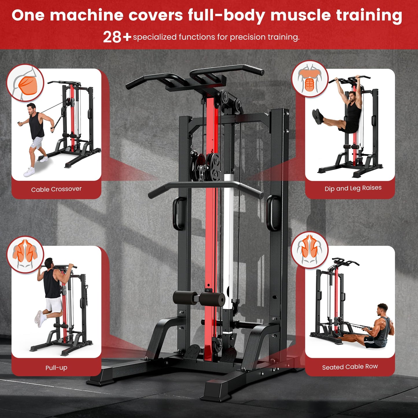 Pull Up Bar Power Tower Dip Station,Cable Machine,Multi-Function Adjustable Height Fitness Strength Training Equipment for Home Gym Strength Training Equipment,Capacity 500LBS