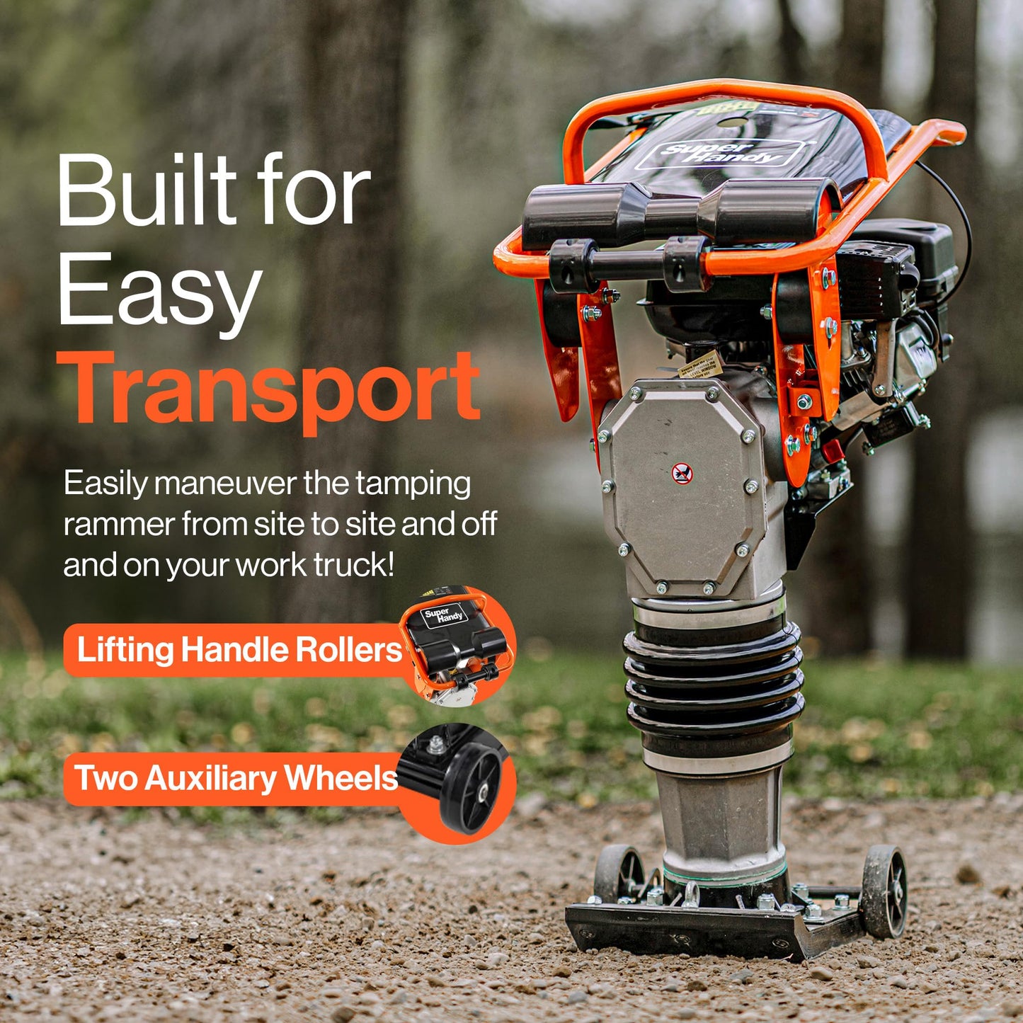 SuperHandy Jumping Jack Tamping Rammer 209cc 7HP 4-Stroke Gas Engine - 3500 lbs Impact Force, 137lbs Weight, 26" Max Compaction Depth, for Soil, Gravel, Footings, Concrete Slabs, and Foundations