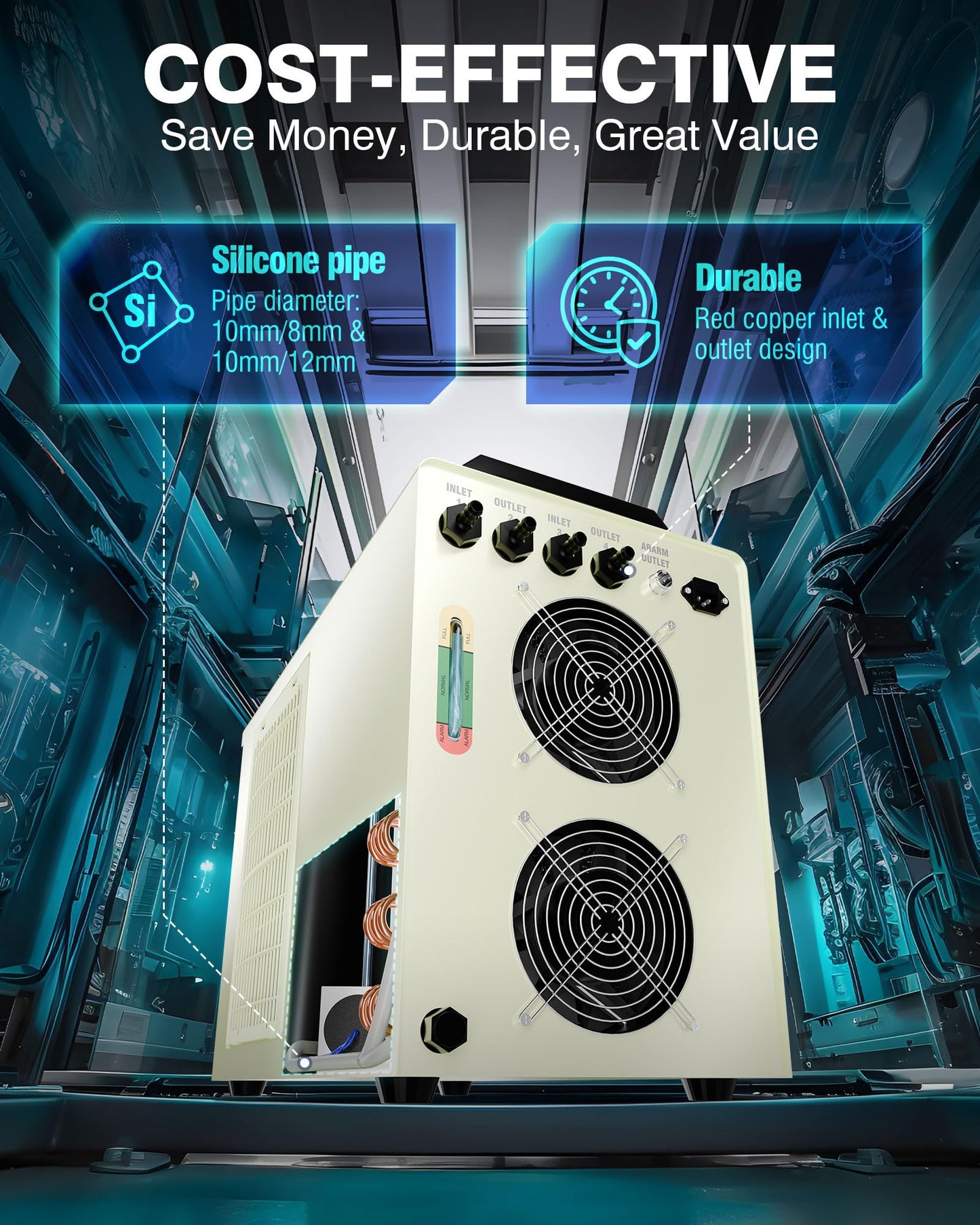 GUGY JL-5200 6.5L Evercold Industrial Water Chiller 0.81HP 3.43gpm 5699Btu/h Water Chiller Cooling System with 2 Inlets & Outlets for 60W 70W 80W 90W 100W 120W 130W 150W CO2 Laser Engraving Machines