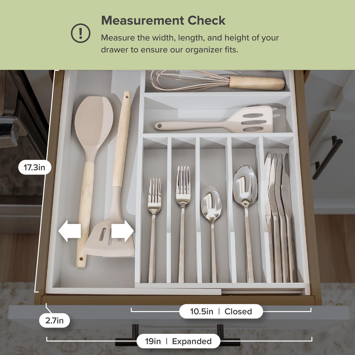 KitchenEdge Premium Silverware, Flatware and Utensil Organizer for Kitchen Drawers, Food-Safe Contract Grade, Expandable from 10.5 to 19 In, Gray Bamboo