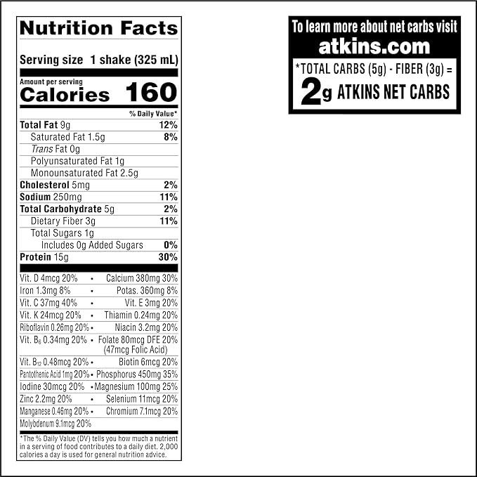 Atkins Strawberry Flavored Protein Shake, High Protein, Low Glycemic, Low Sugar and Low Carb, Keto Friendly, Gluten Free, 12 Count