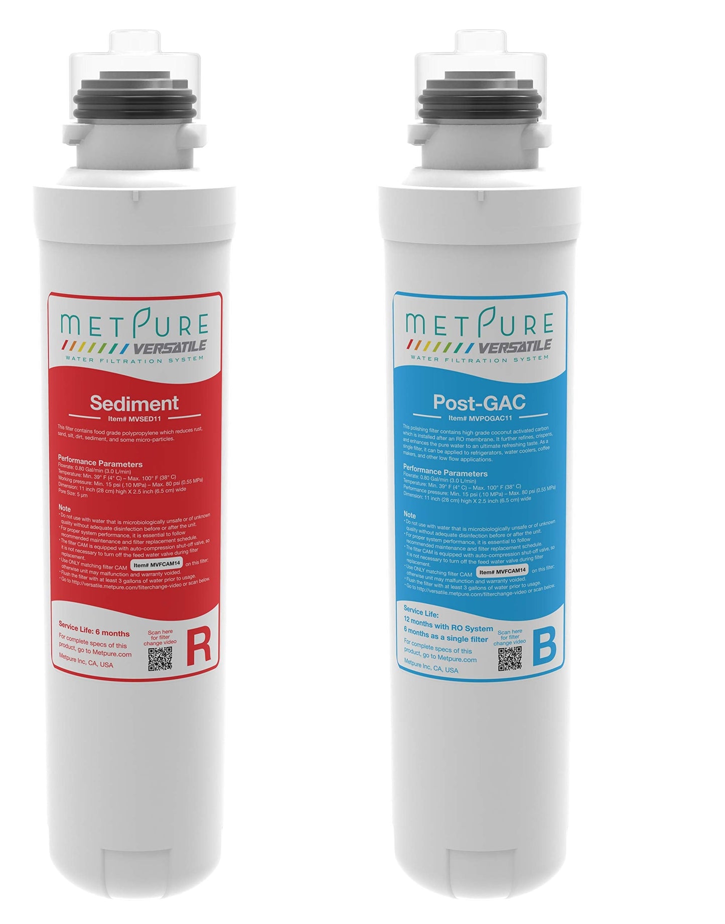 Metpure Versatile MV-RBSET Red (R) + Blue (B) Quick Twist Filter Set Replacement Cartridge Bundle (1 x Sediment, 1 x Post GAC Filter)