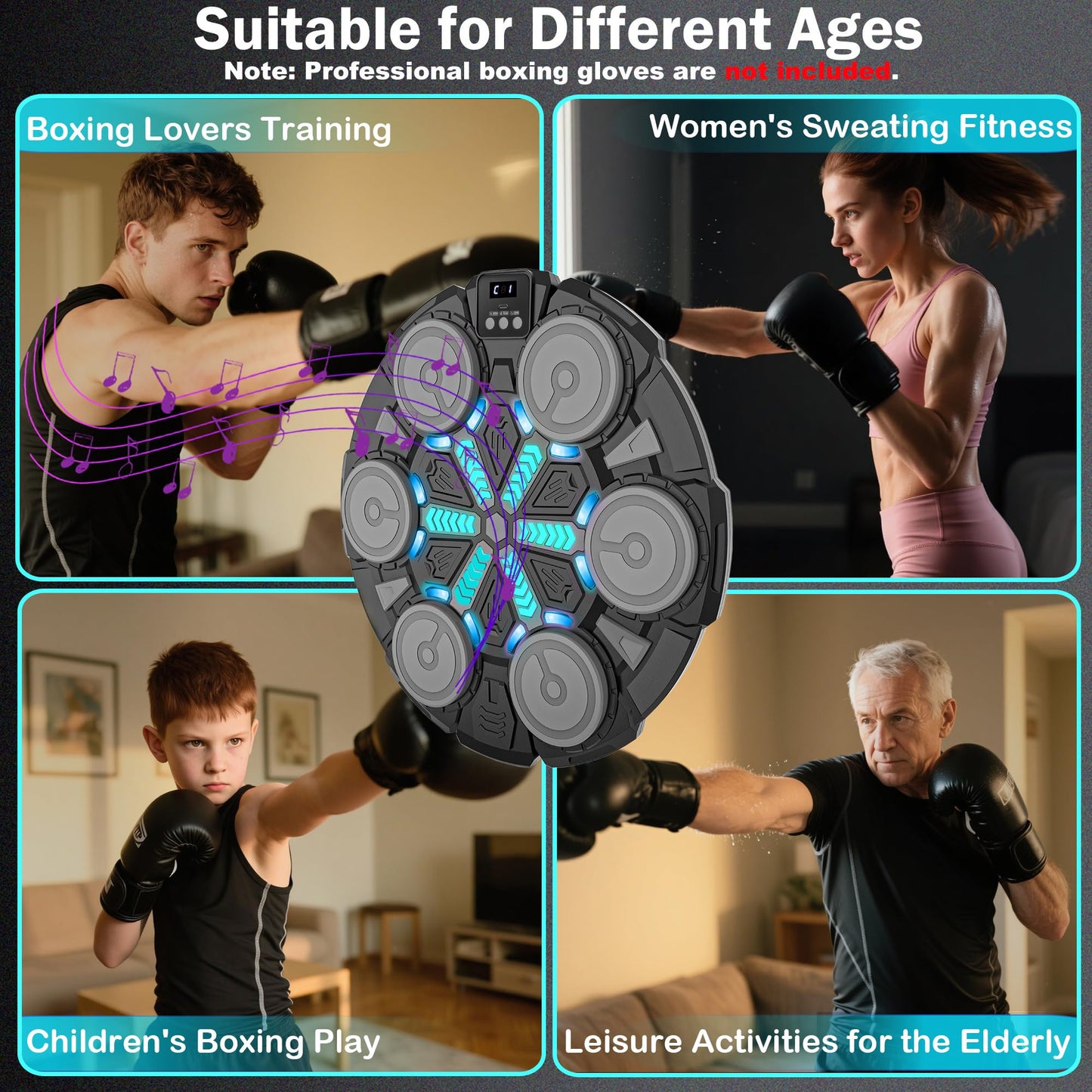 Music Punching Machine for Kids Adults,Bluetooth Wall Mounted Boxing Trainer with Gloves,Rhythm Lights,2 Player Battle Mode,Reaction Training Pad,Home Gym Sport Toys Gifts for Boys Girls Teens 3-12+