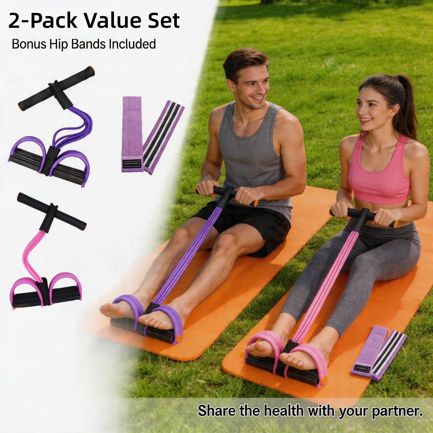 2 Packs Pedal Resistance Bands with Handles, 6 Tube Pedal Resistance Device, Multifunctional Pedal Resistance Band for Abdominal Workout, Portable Multi Function Tension Rope for Full Body Exercise