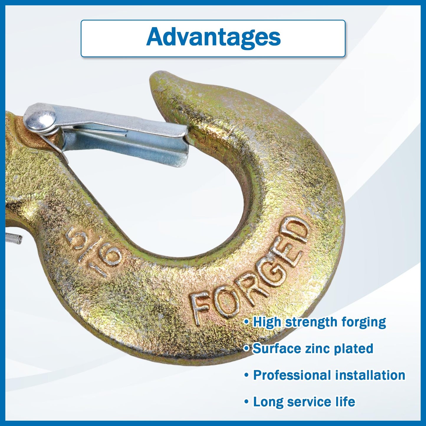 TBAPFS 2 Pack 5/16" Inch Clevis Grab Hooks G70 Steel Chain Slip Hook with Safety Latch 14000 Lbs Capacity Working with Towing and Chain