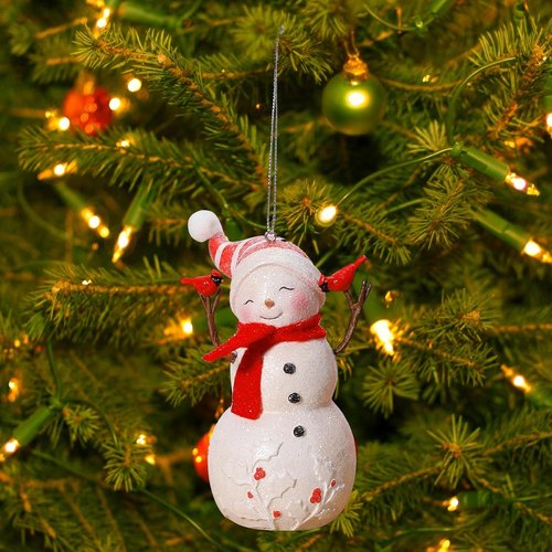 EZVYAO Snowman Figurines - Charming Christmas Decorations | 4.7" Resin Standing & Hanging Ornaments for Home, Office, and Gifts