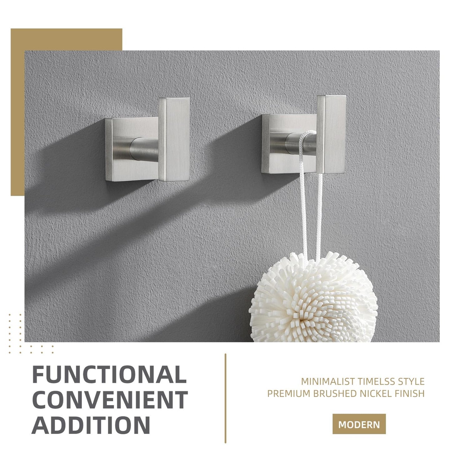 Angle Simple Towel Hooks for Bathroom, SUS304 Stainless Steel Robe Coat Hook Wall Mount, Brushed Nickel, 4 Pack